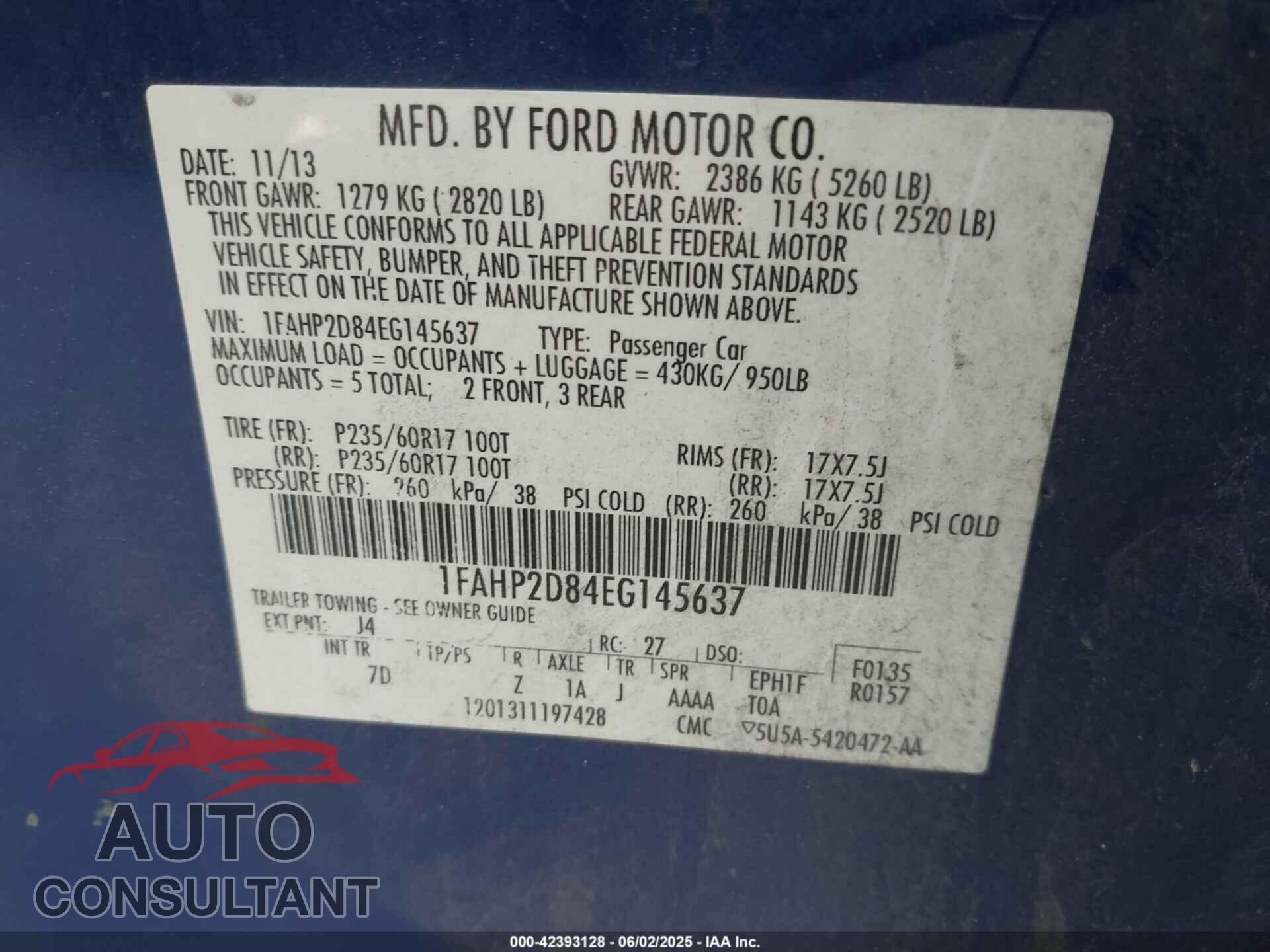 FORD TAURUS 2014 - 1FAHP2D84EG145637