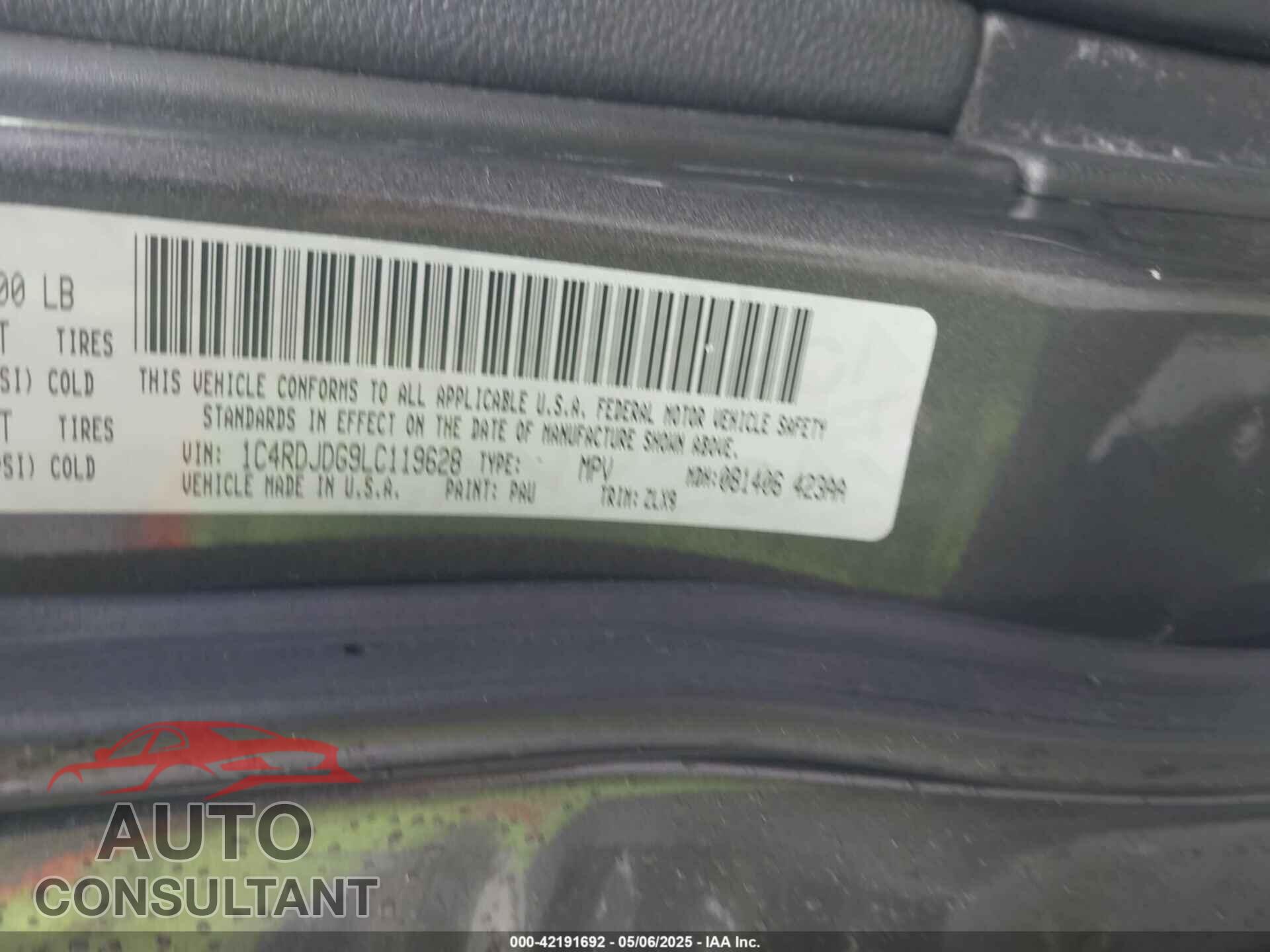 DODGE DURANGO 2020 - 1C4RDJDG9LC119628