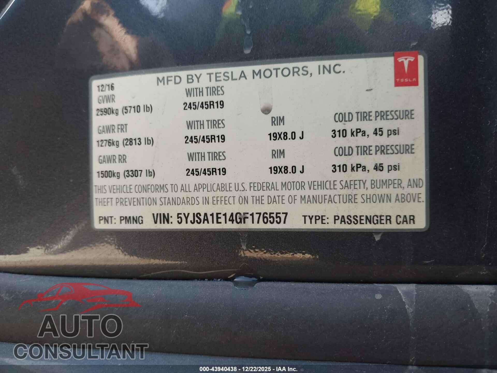 TESLA MODEL S 2016 - 5YJSA1E14GF176557