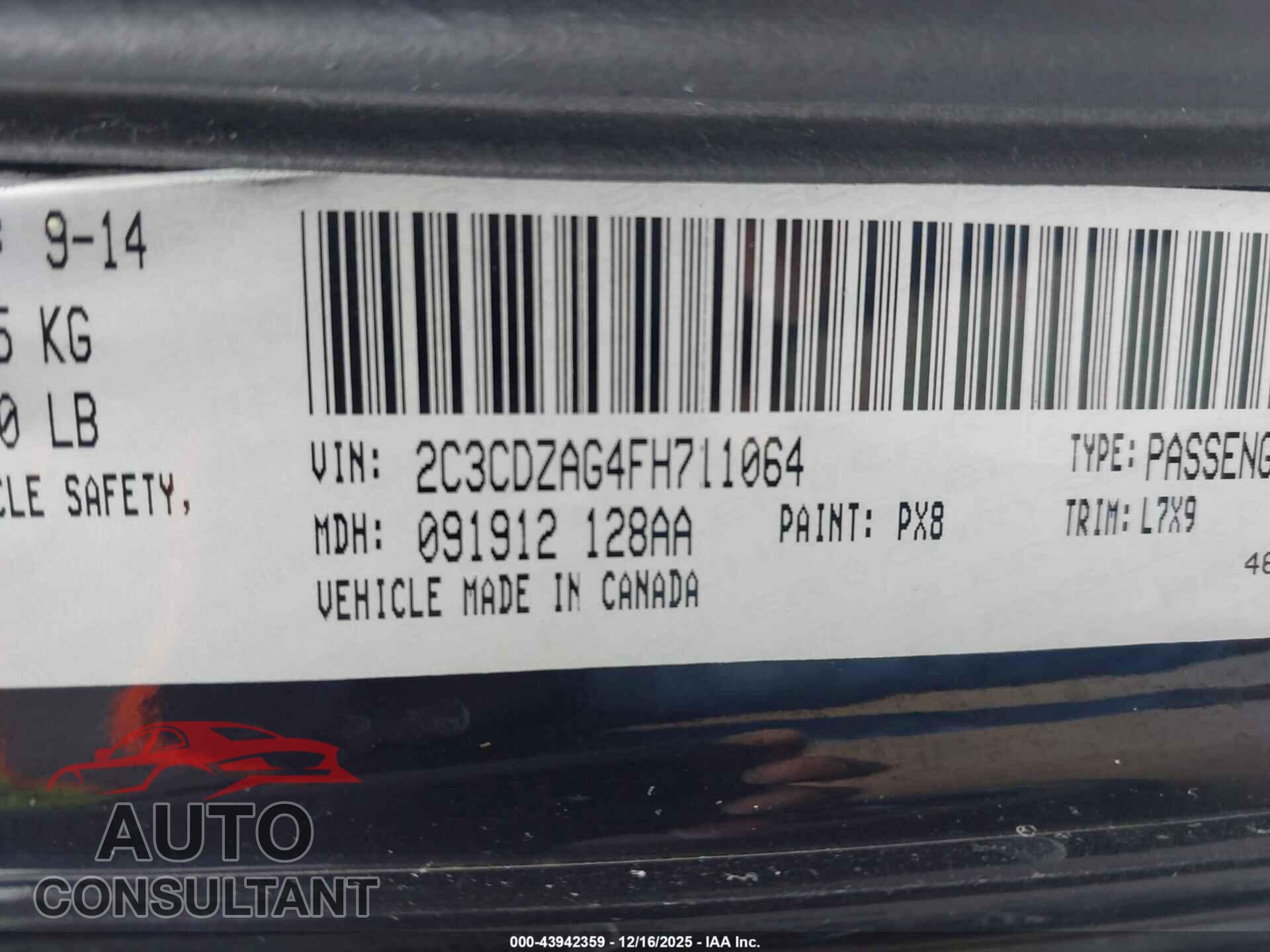 DODGE CHALLENGER 2015 - 2C3CDZAG4FH711064