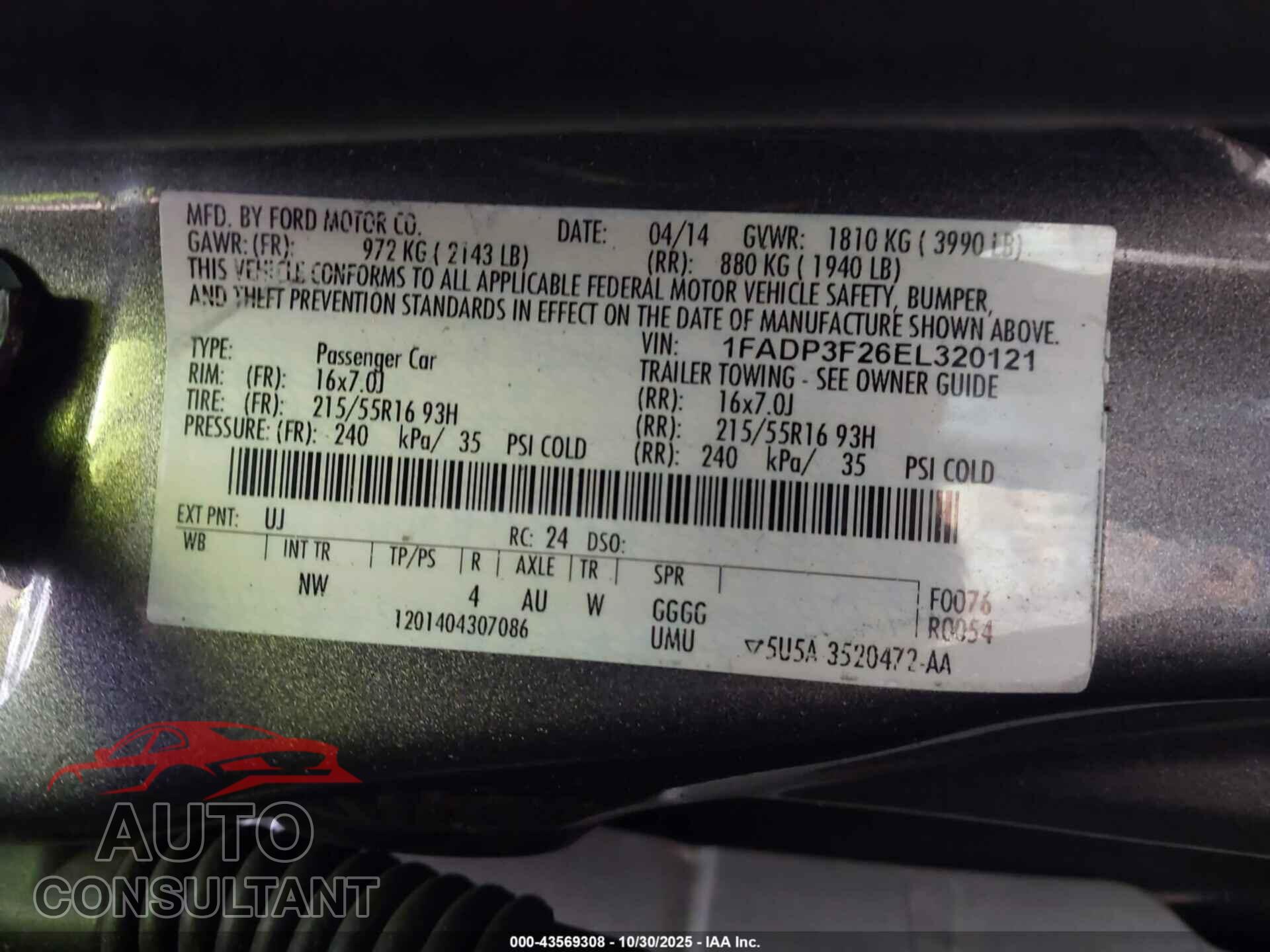 FORD FOCUS 2014 - 1FADP3F26EL320121