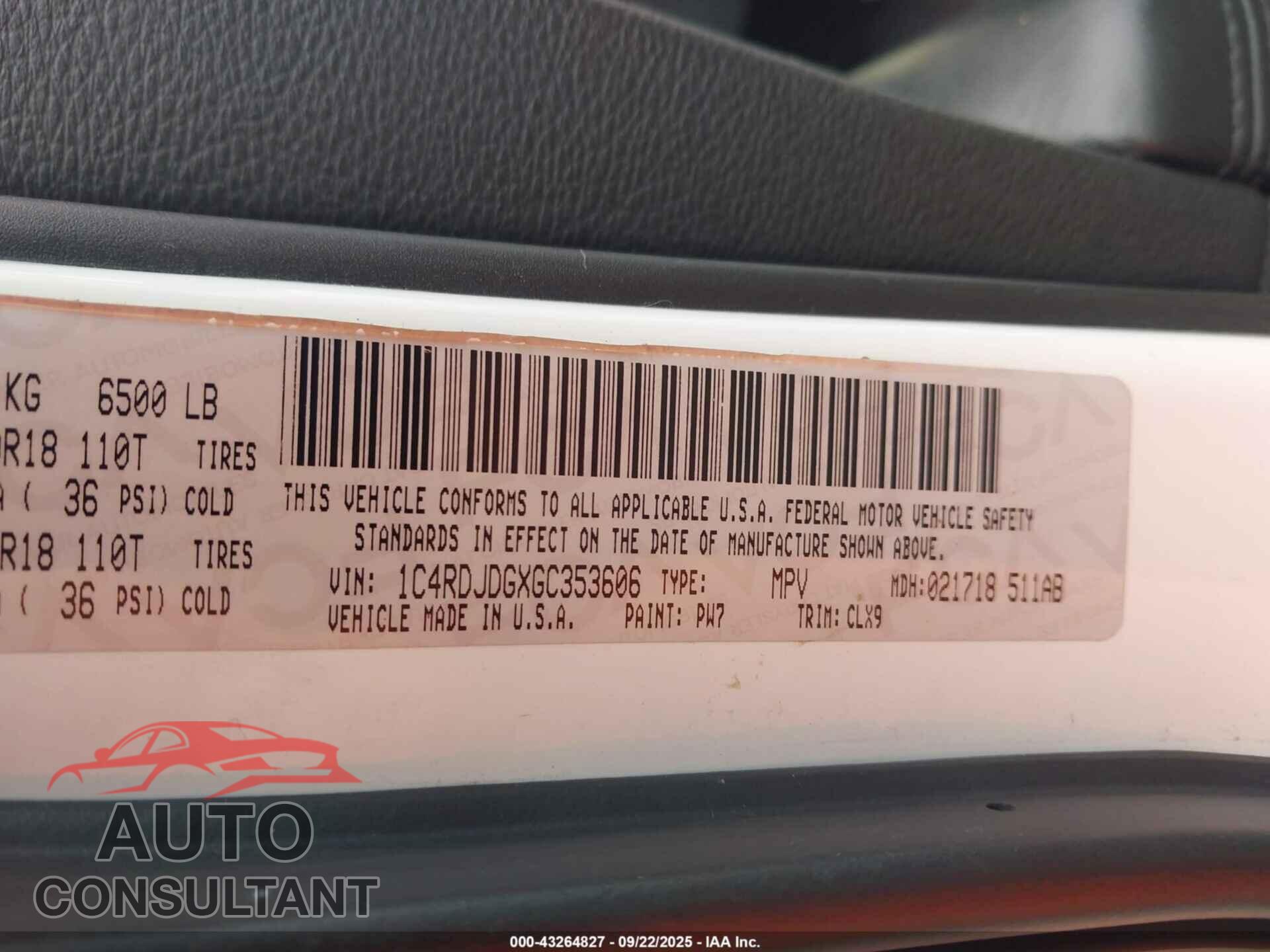 DODGE DURANGO 2016 - 1C4RDJDGXGC353606