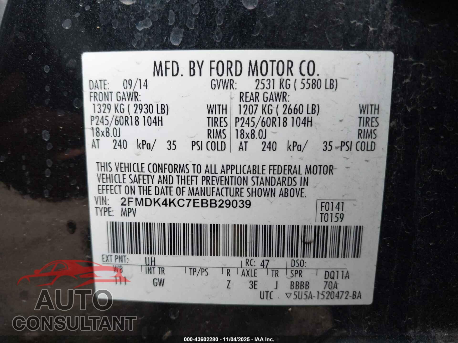 FORD EDGE 2014 - 2FMDK4KC7EBB29039