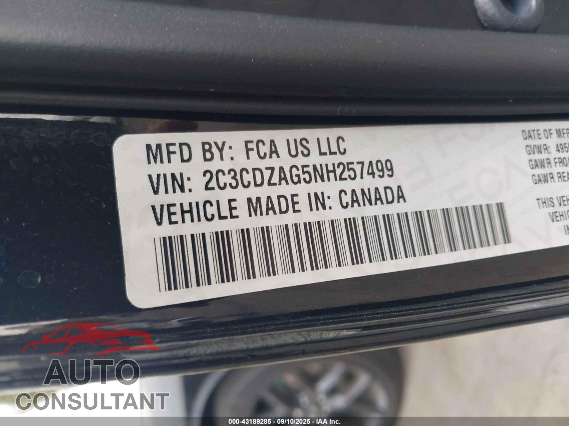 DODGE CHALLENGER 2022 - 2C3CDZAG5NH257499