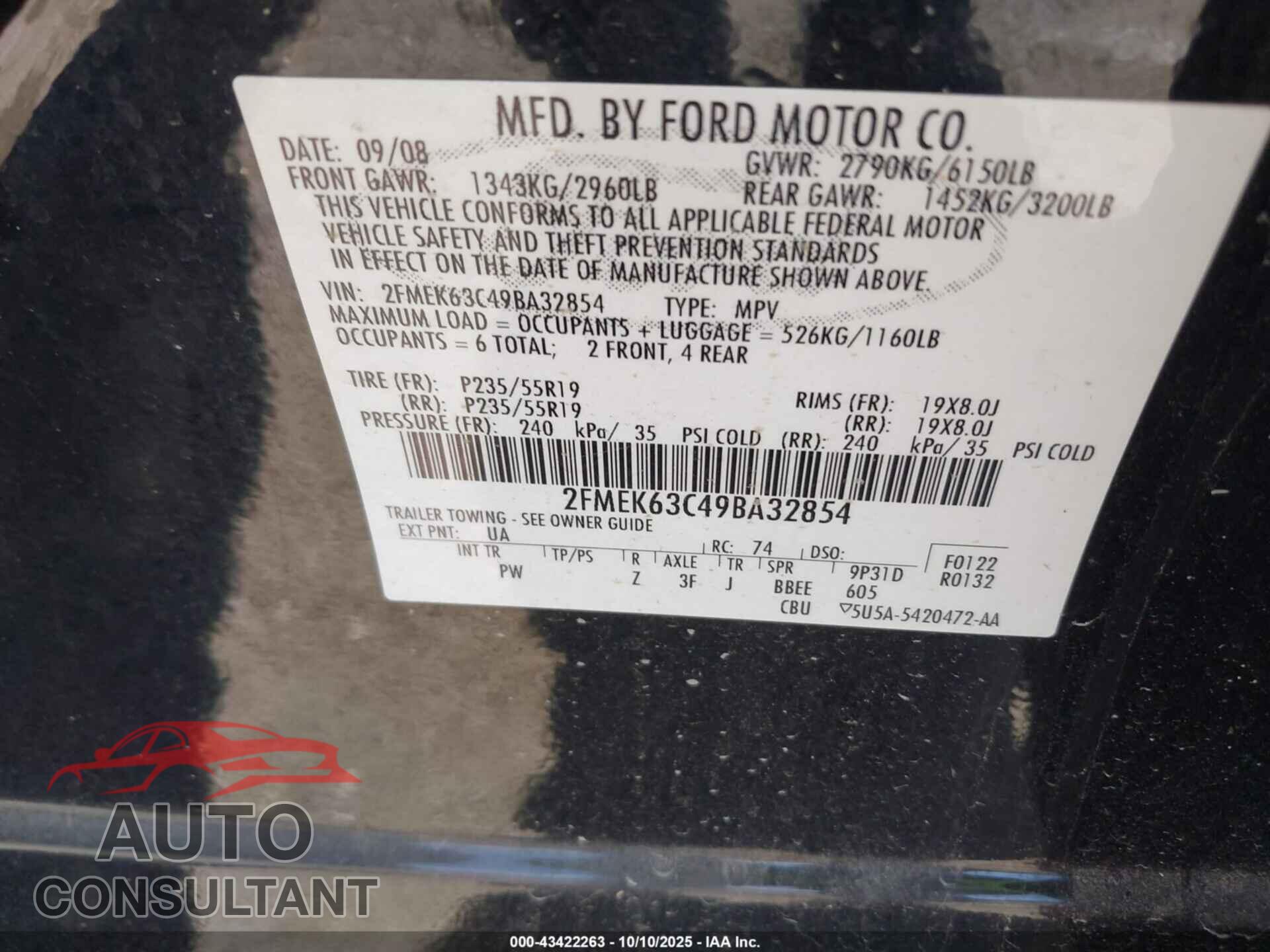 FORD FLEX 2009 - 2FMEK63C49BA32854