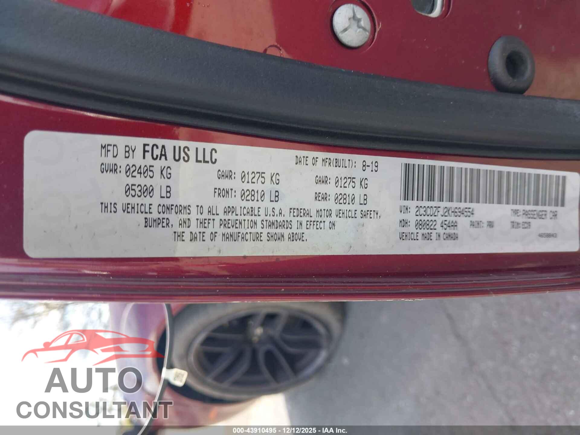 DODGE CHALLENGER 2019 - 2C3CDZFJ2KH694554