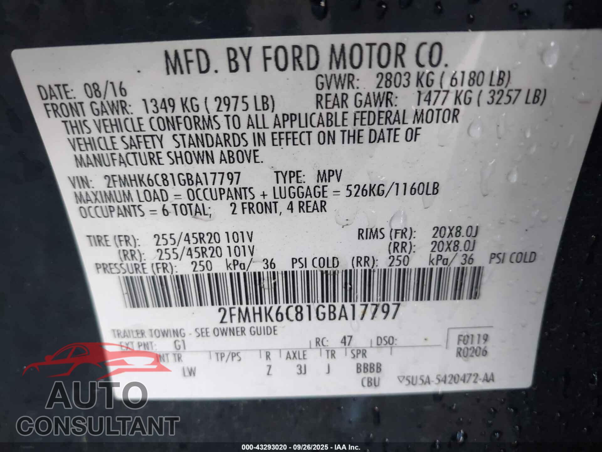 FORD FLEX 2016 - 2FMHK6C81GBA17797