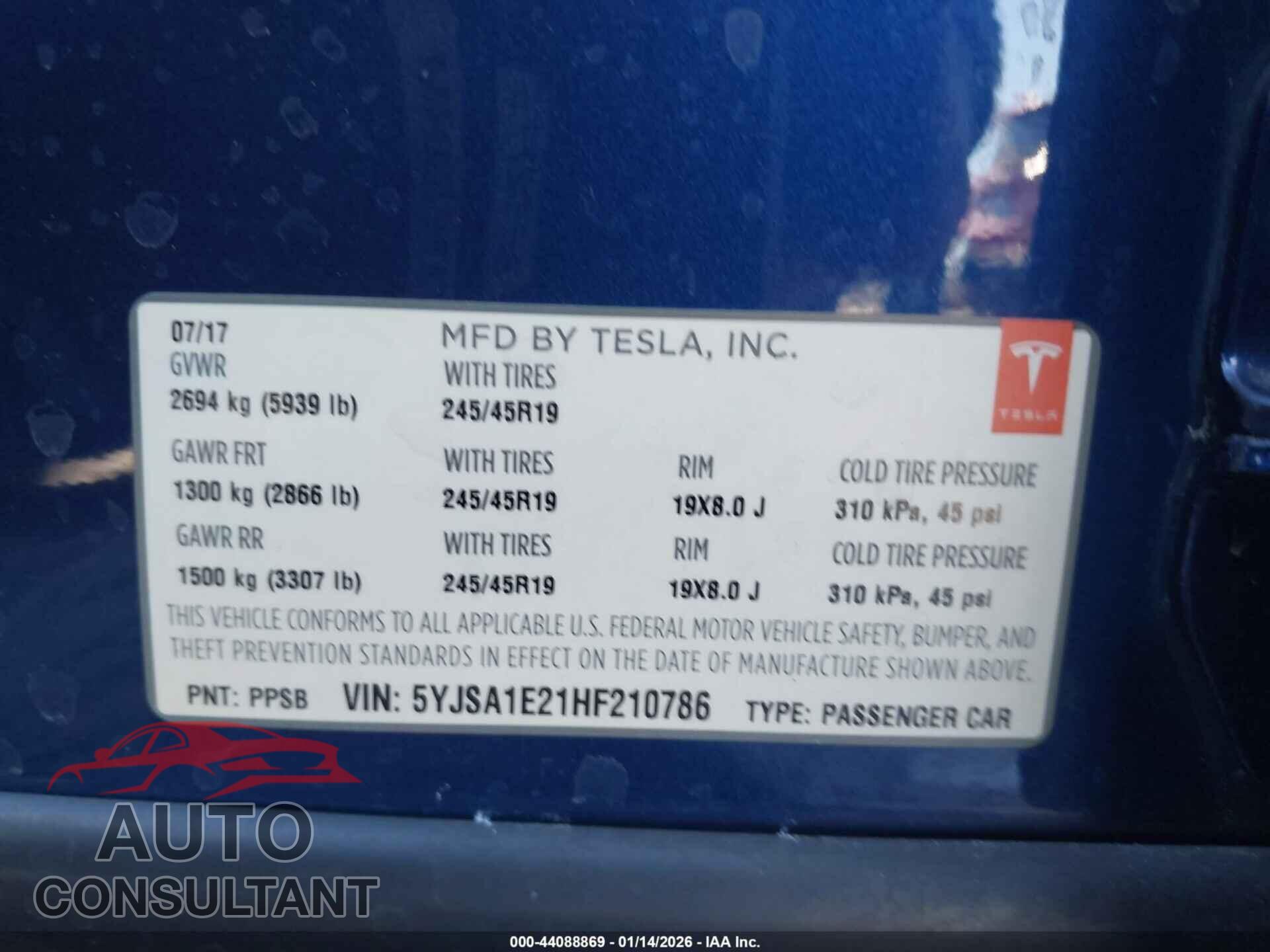 TESLA MODEL S 2017 - 5YJSA1E21HF210786