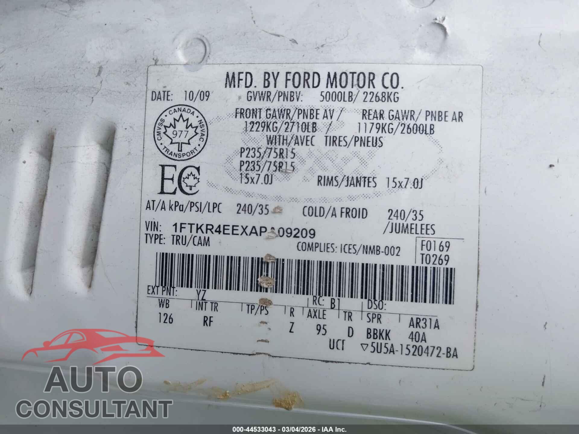 FORD RANGER 2010 - 1FTKR4EEXAPA09209