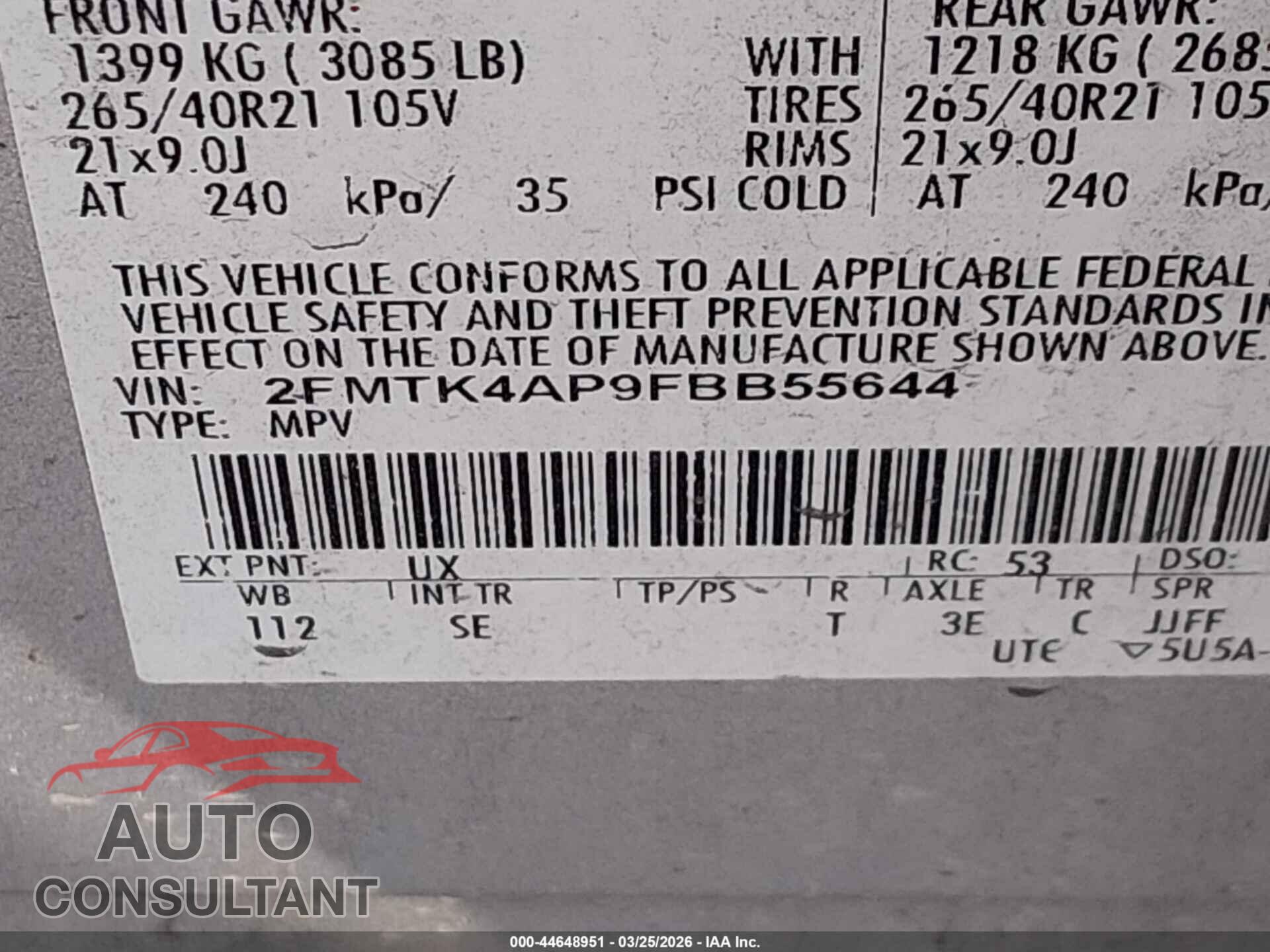 FORD EDGE 2015 - 2FMTK4AP9FBB55644