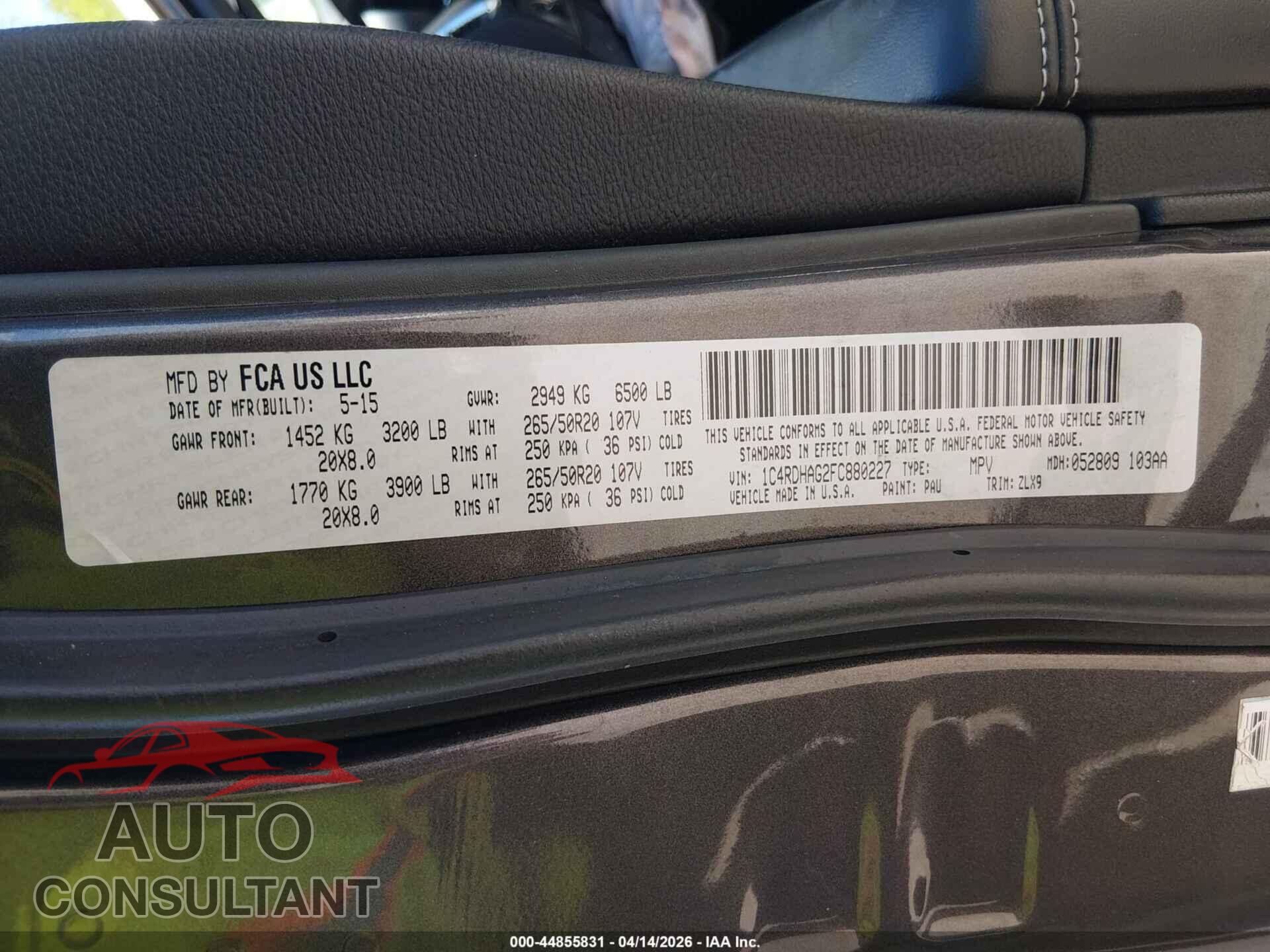 DODGE DURANGO 2015 - 1C4RDHAG2FC880227