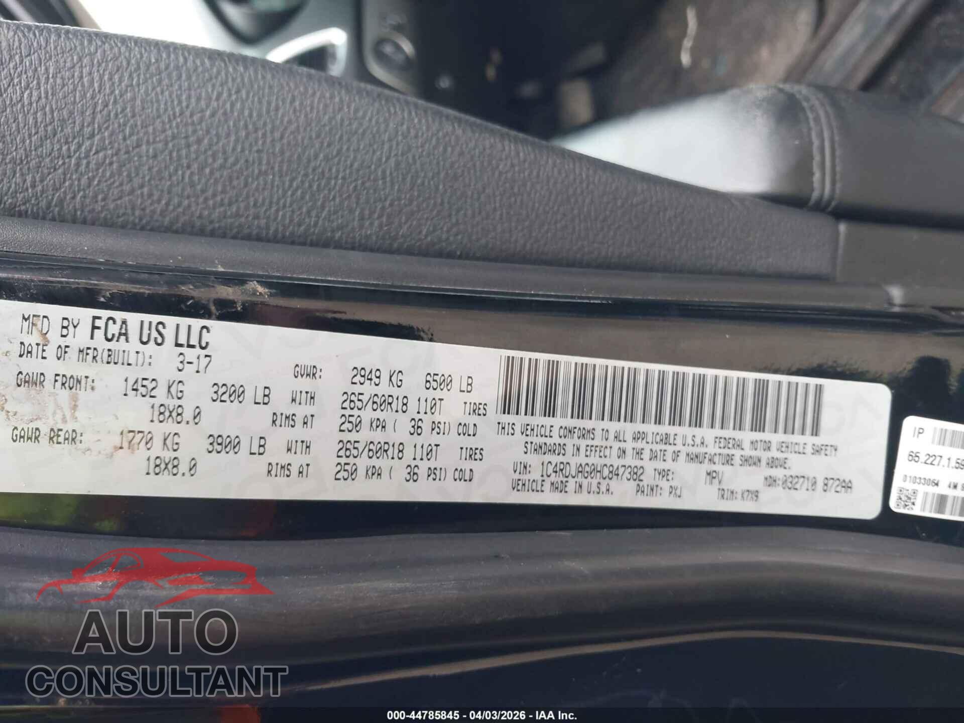 DODGE DURANGO 2017 - 1C4RDJAG0HC847382