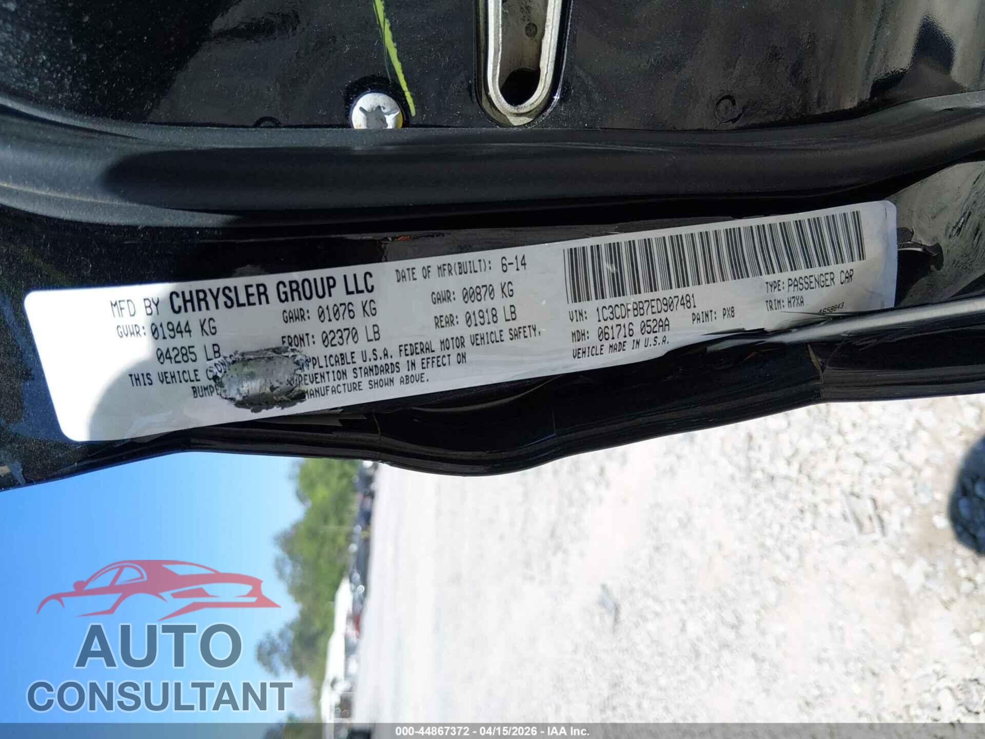 DODGE DART 2014 - 1C3CDFBB7ED907481