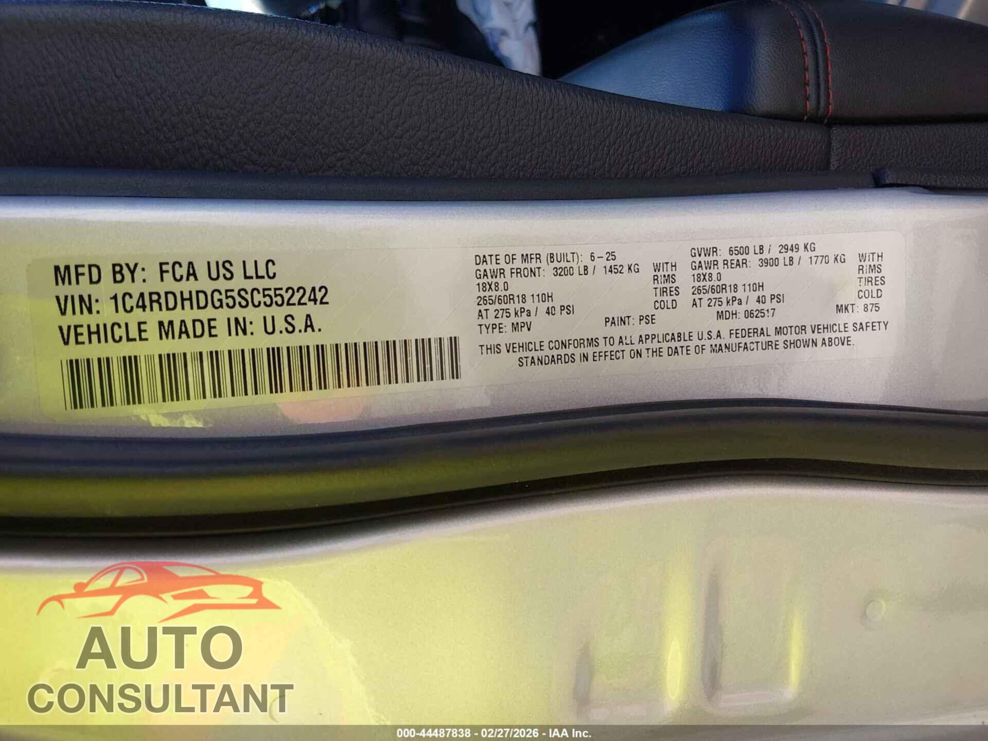 DODGE DURANGO 2025 - 1C4RDHDG5SC552242