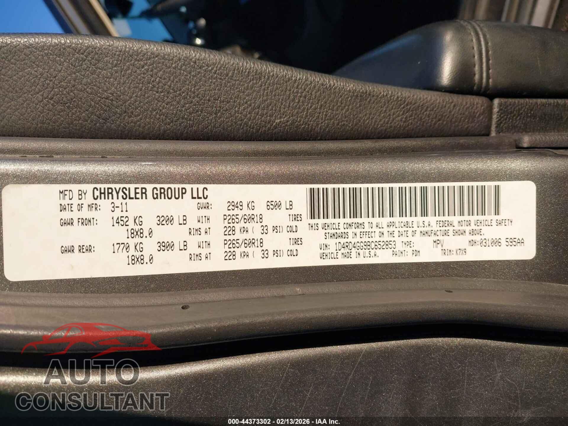 DODGE DURANGO 2011 - 1D4RD4GG9BC652853