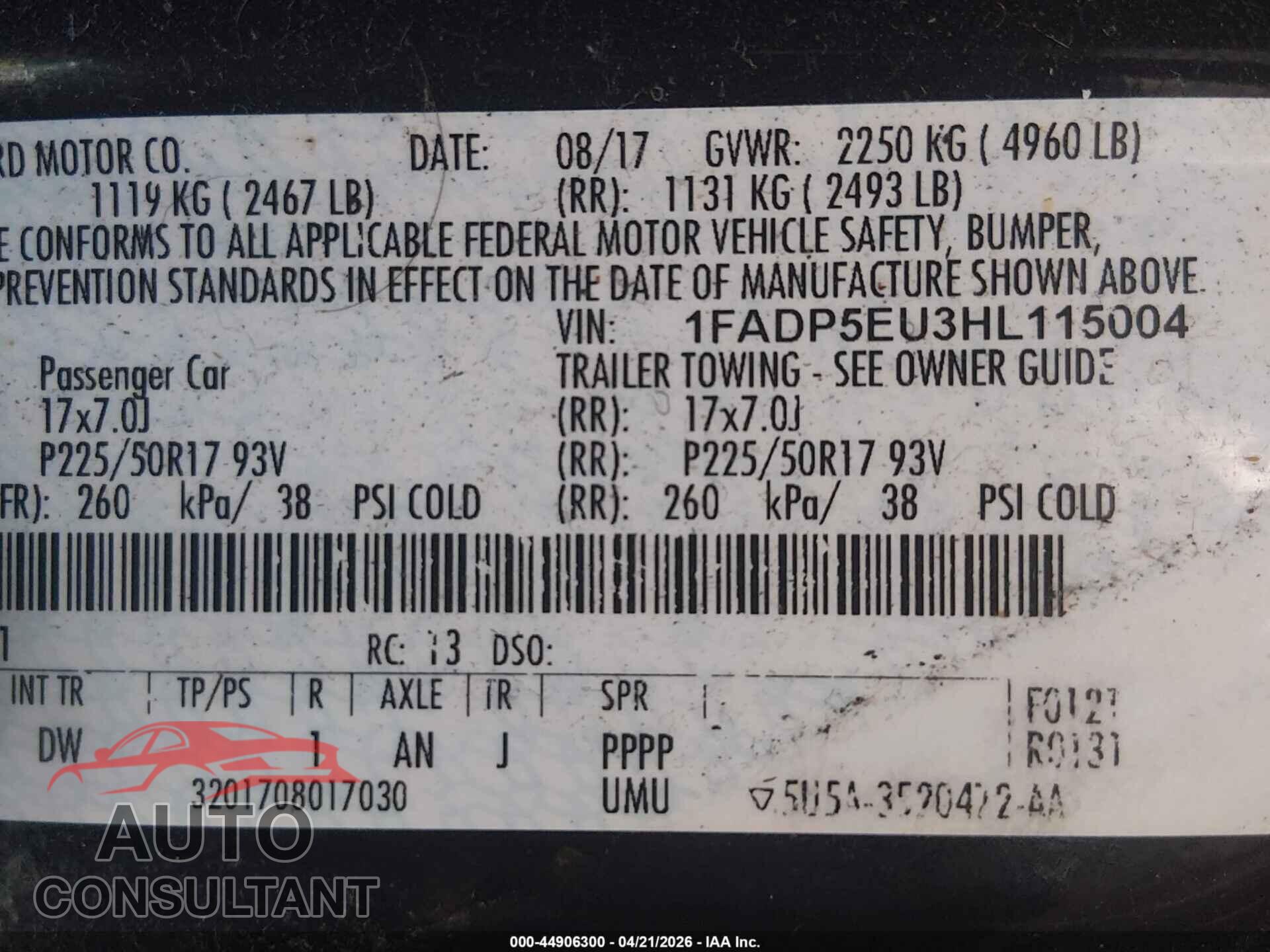 FORD C-MAX ENERGI 2017 - 1FADP5EU3HL115004