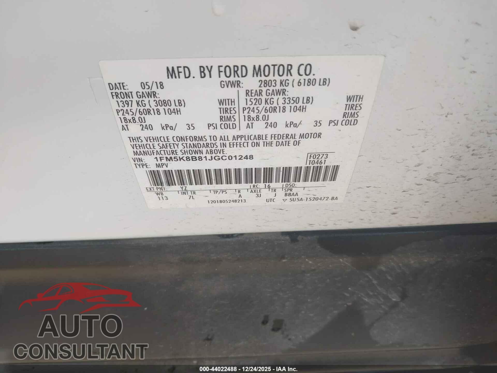 FORD EXPLORER 2018 - 1FM5K8B81JGC01248