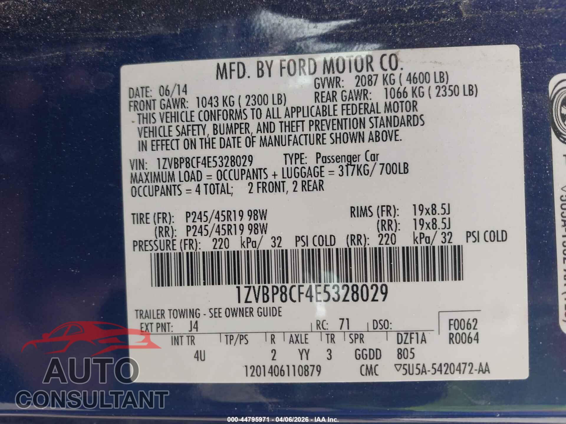 FORD MUSTANG 2014 - 1ZVBP8CF4E5328029