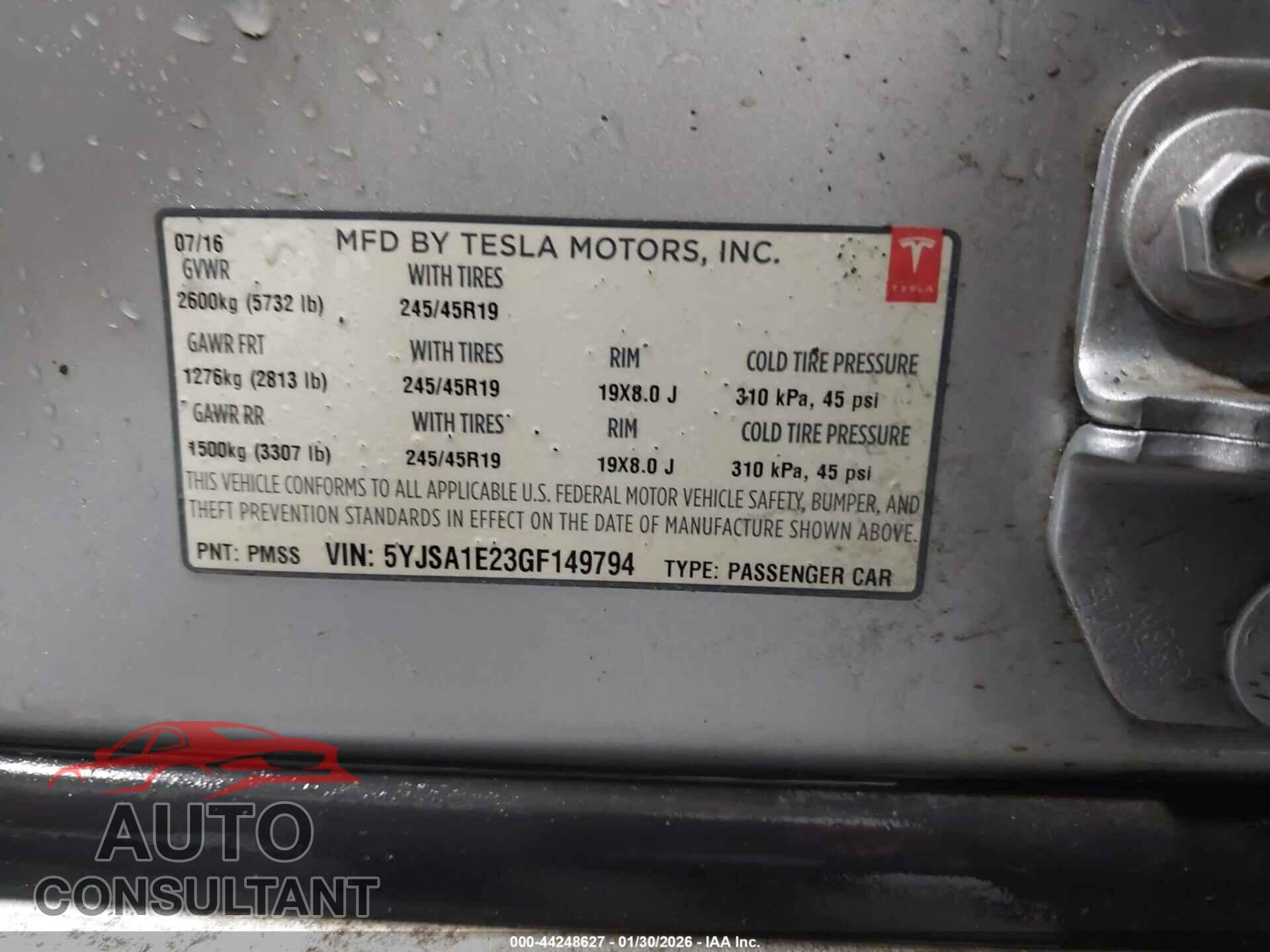 TESLA MODEL S 2016 - 5YJSA1E23GF149794