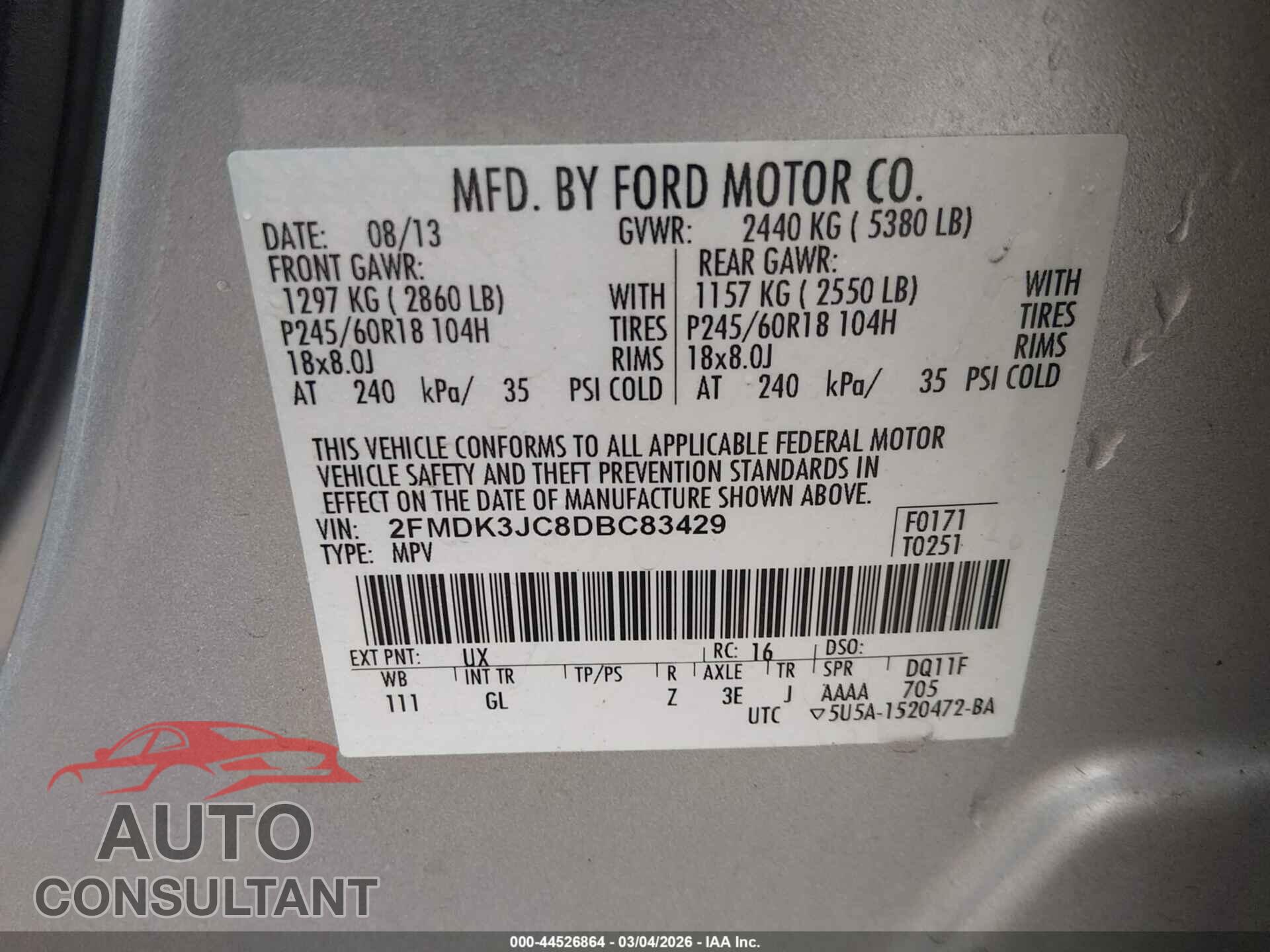 FORD EDGE 2013 - 2FMDK3JC8DBC83429