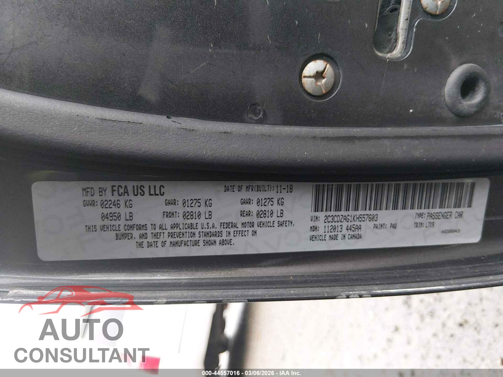 DODGE CHALLENGER 2019 - 2C3CDZAG1KH557603