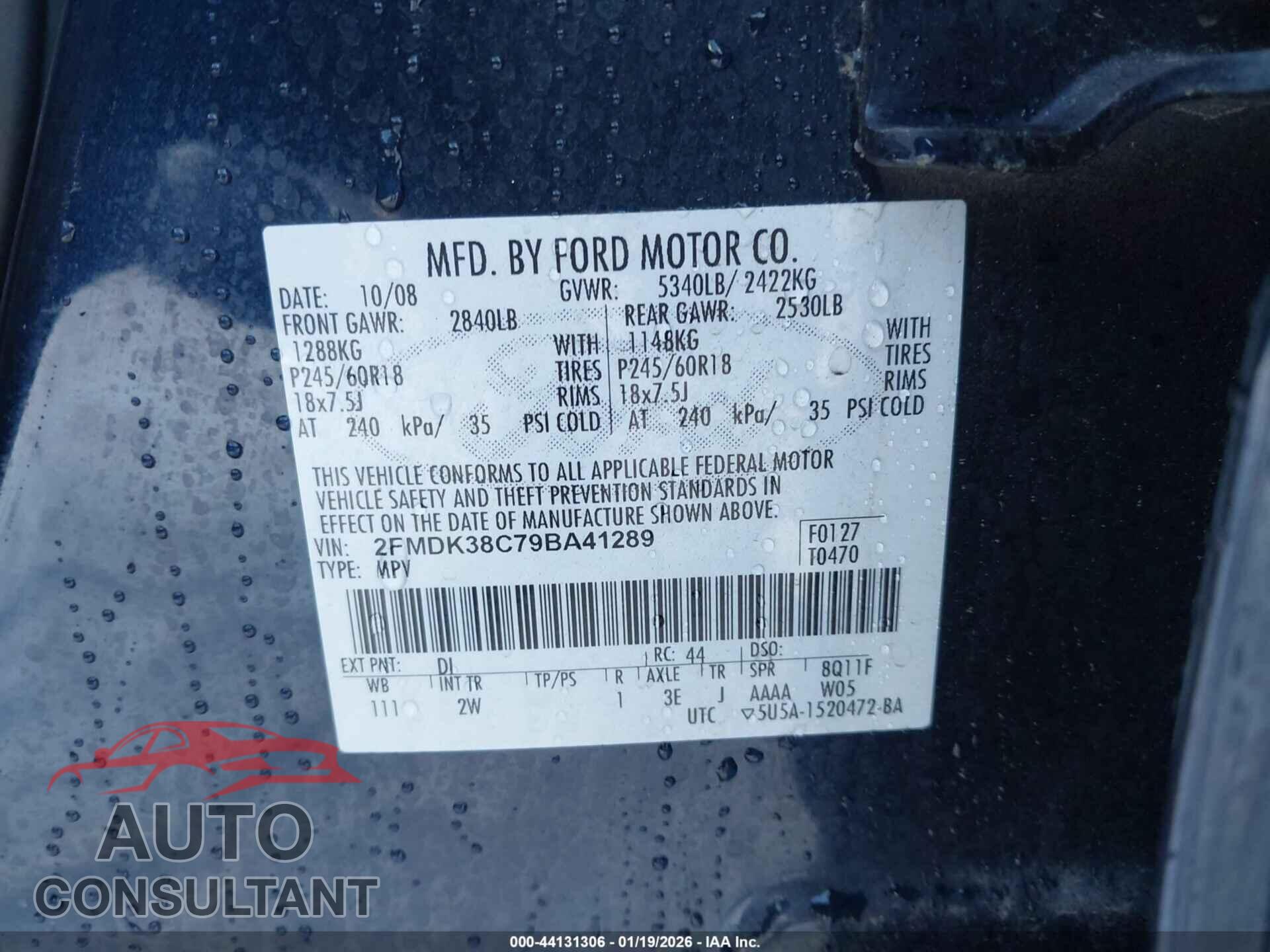 FORD EDGE 2009 - 2FMDK38C79BA41289