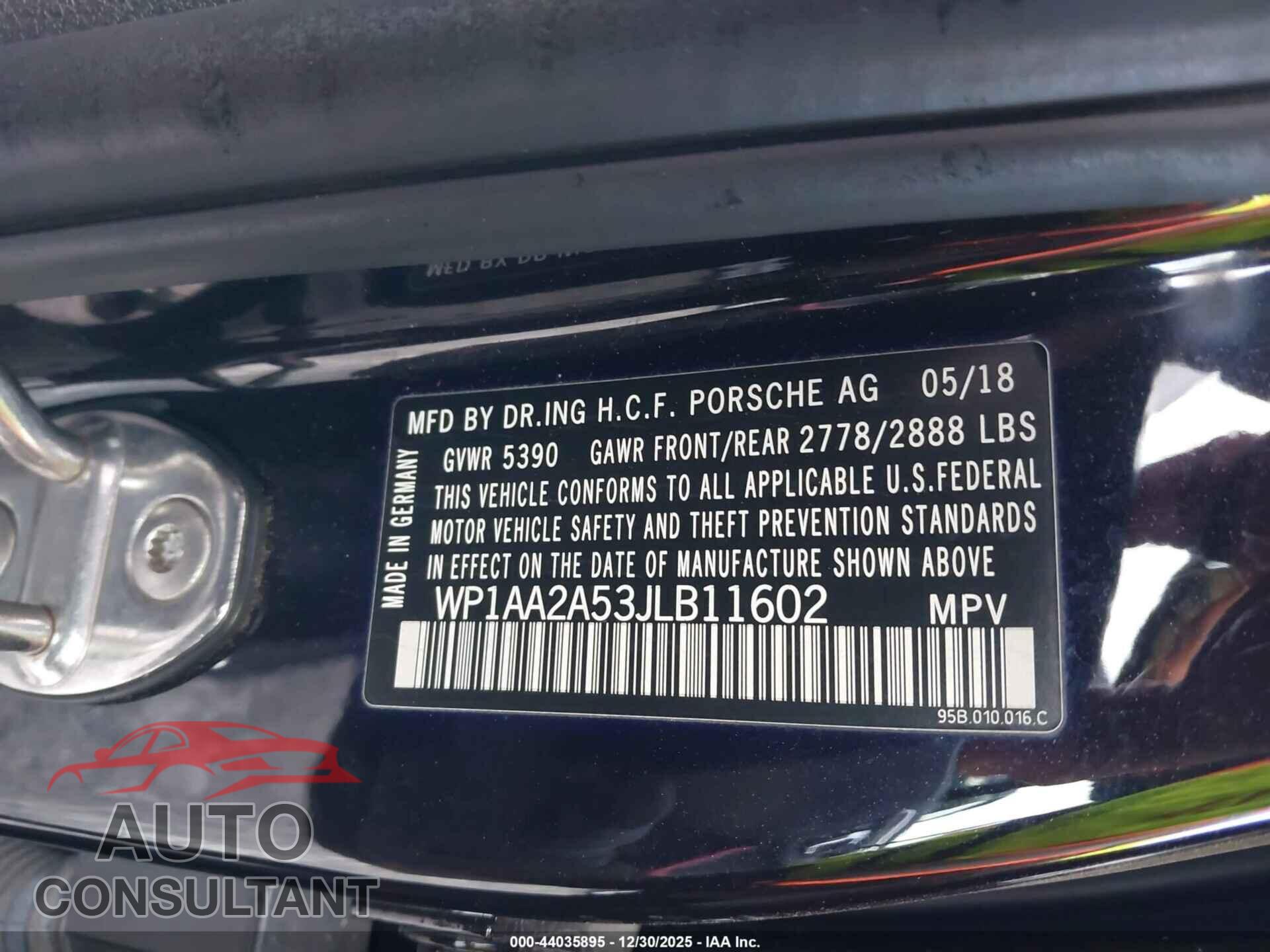 PORSCHE MACAN 2018 - WP1AA2A53JLB11602