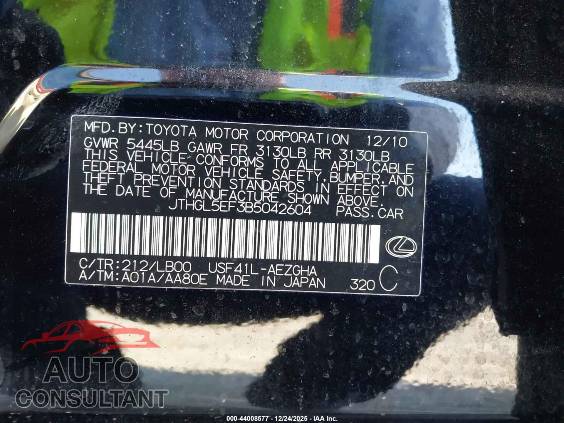 LEXUS LS 460 2011 - JTHGL5EF3B5042604