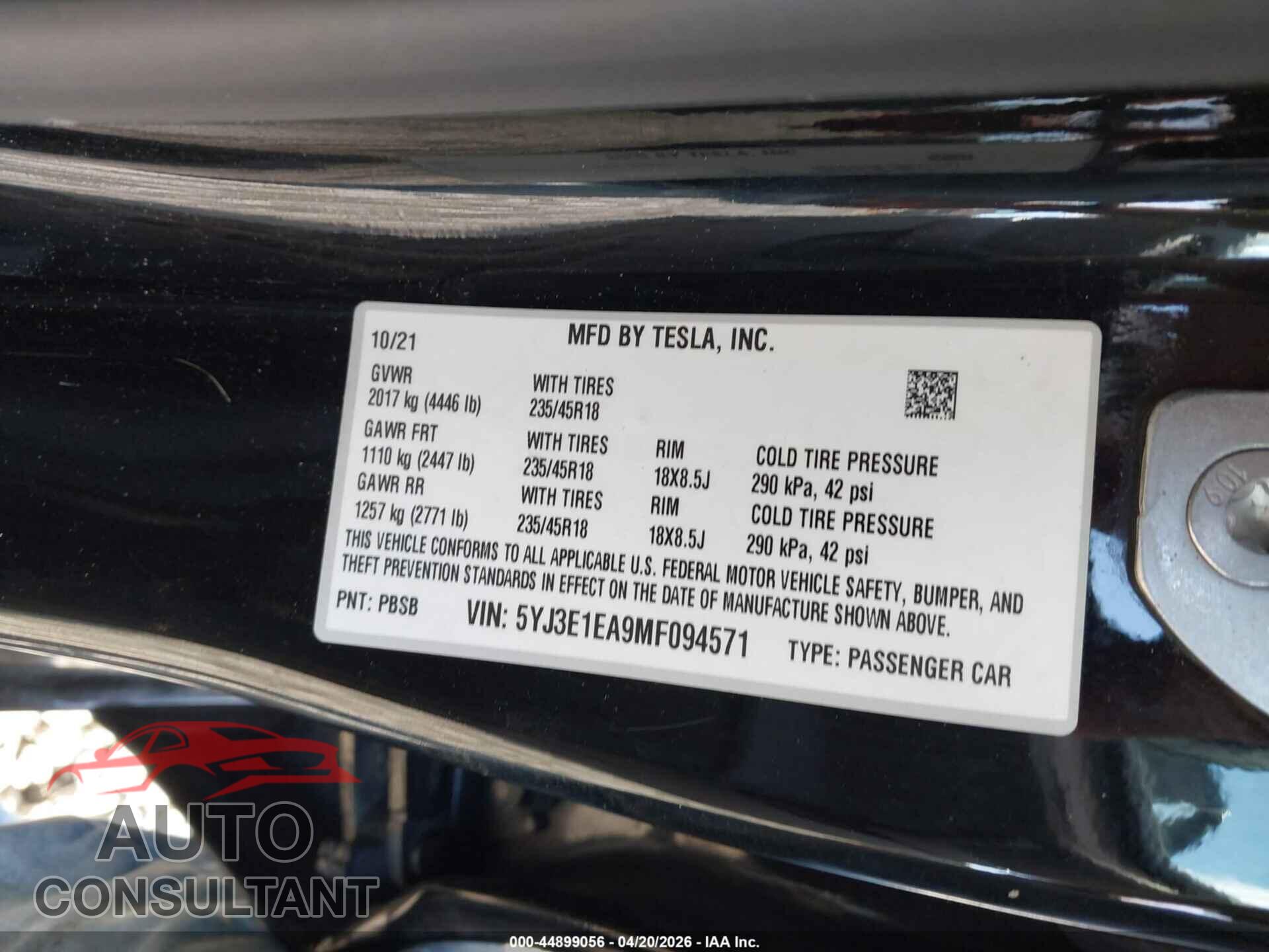 TESLA MODEL 3 2021 - 5YJ3E1EA9MF094571