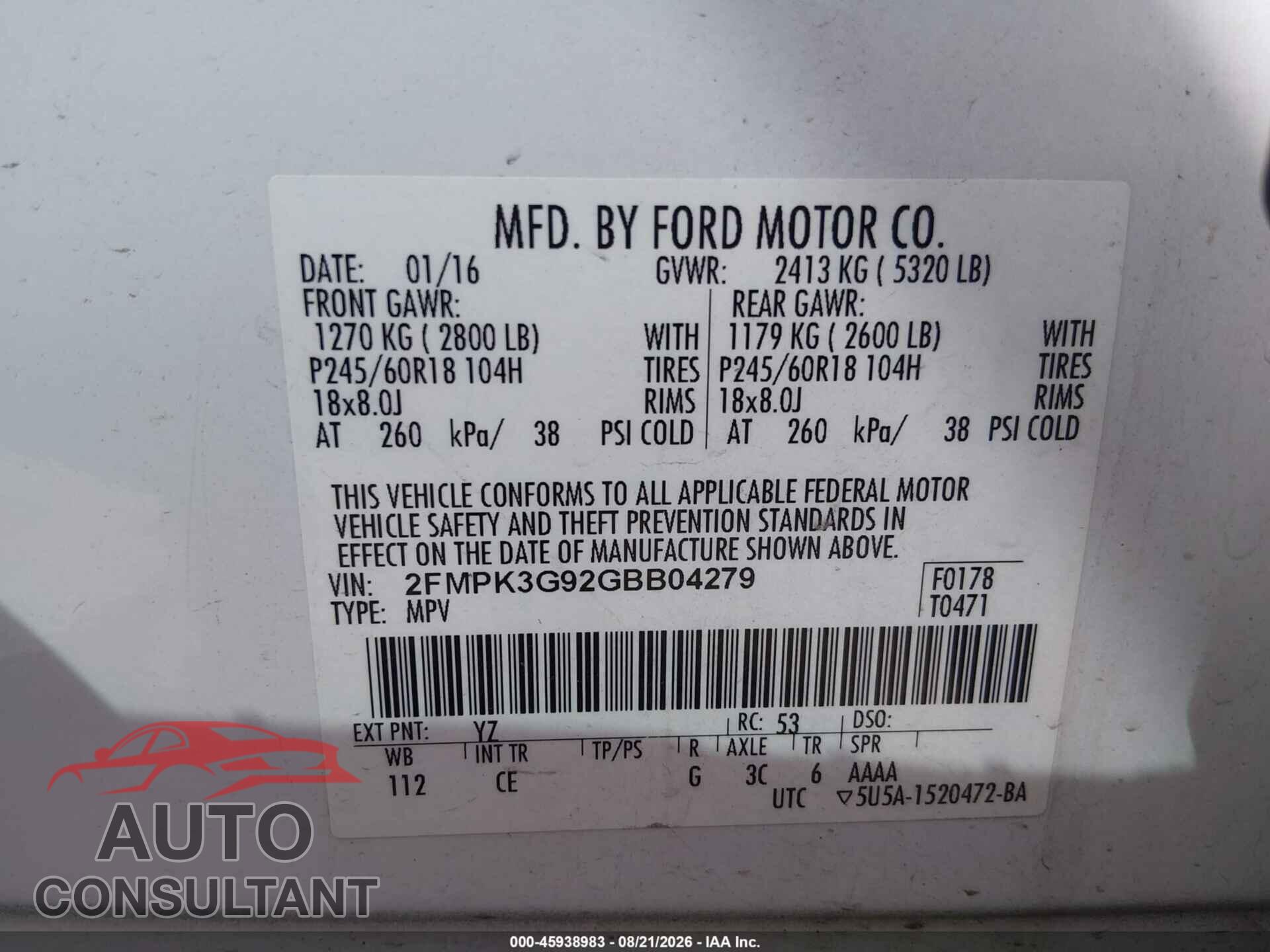 FORD EDGE 2016 - 2FMPK3G92GBB04279