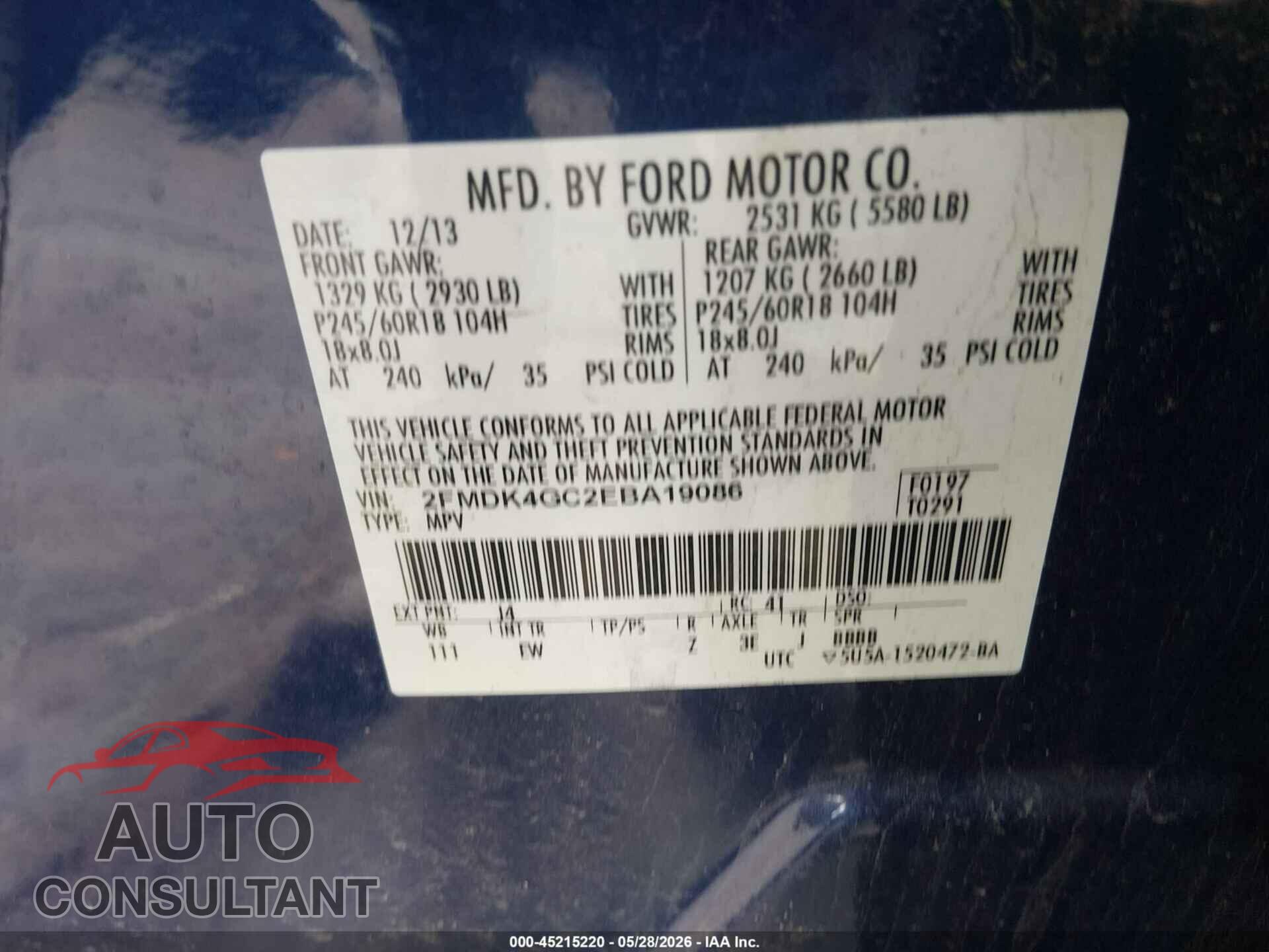 FORD EDGE 2014 - 2FMDK4GC2EBA19086