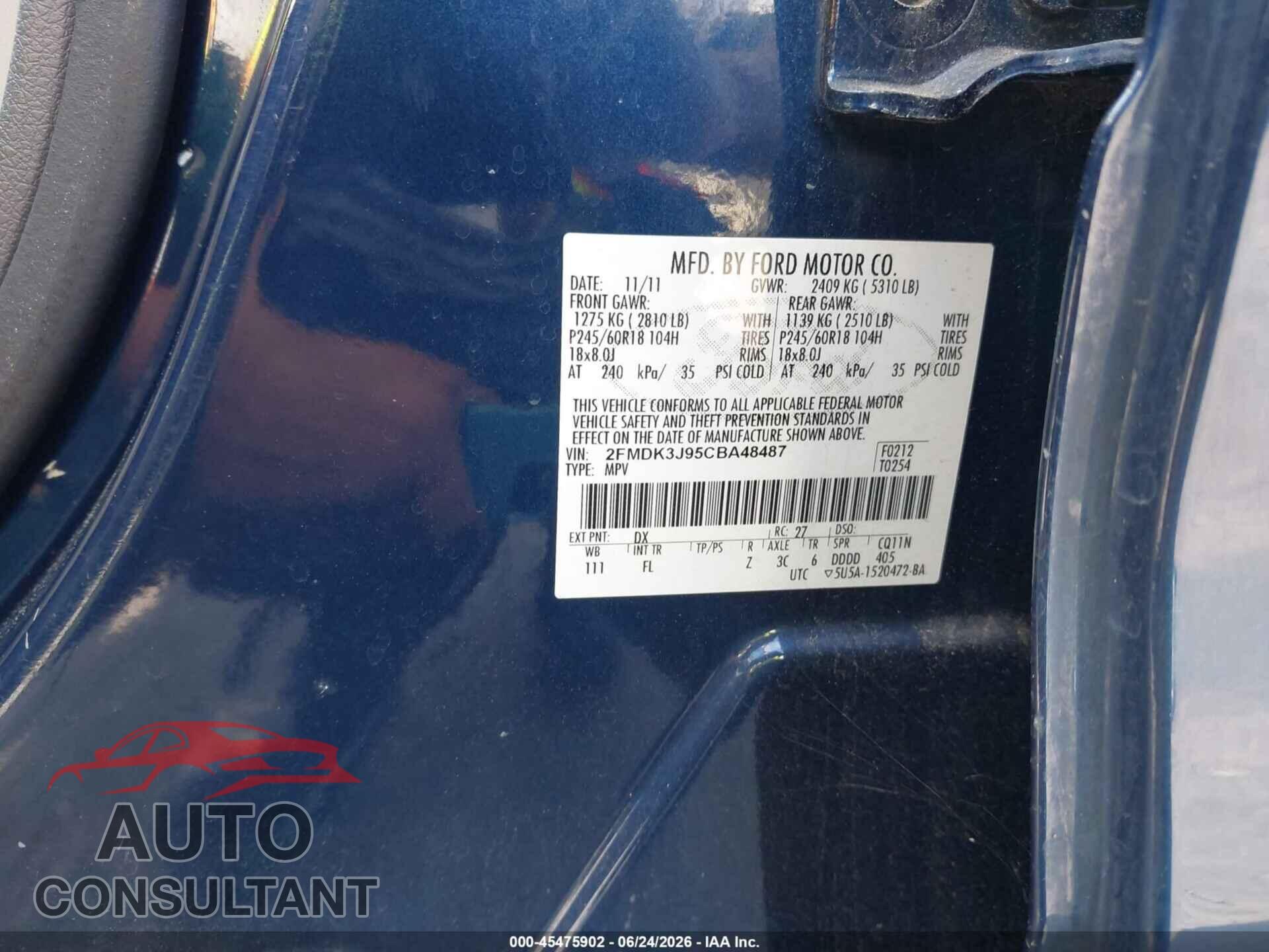 FORD EDGE 2012 - 2FMDK3J95CBA48487