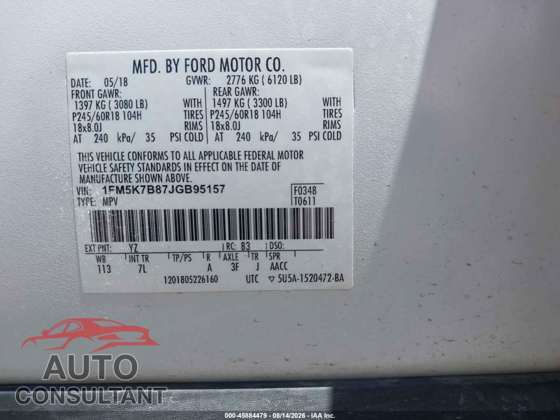 FORD EXPLORER 2018 - 1FM5K7B87JGB95157