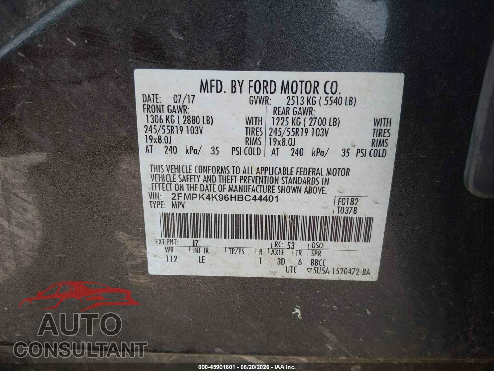 FORD EDGE 2017 - 2FMPK4K96HBC44401