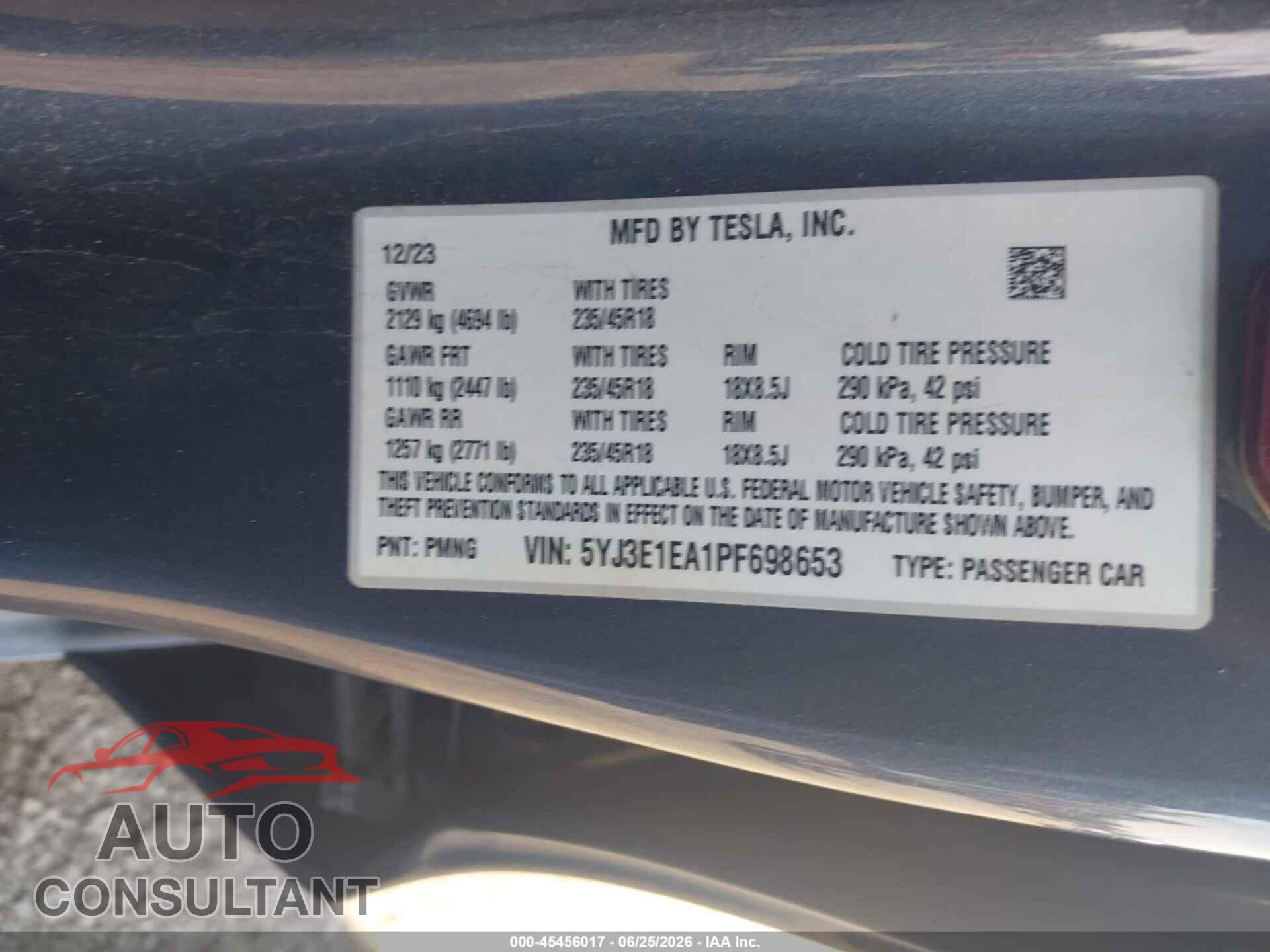 TESLA MODEL 3 2023 - 5YJ3E1EA1PF698653