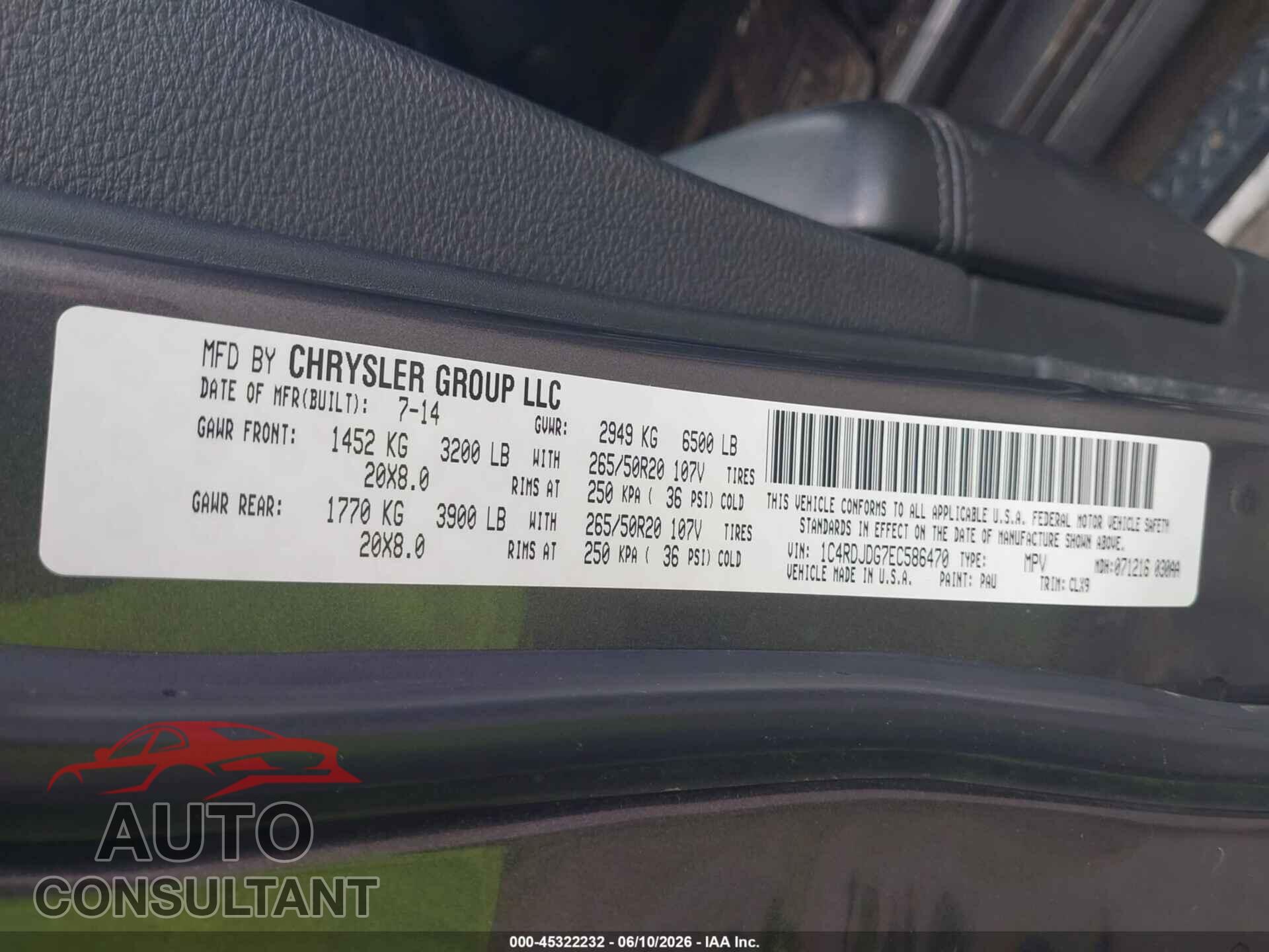 DODGE DURANGO 2014 - 1C4RDJDG7EC586470