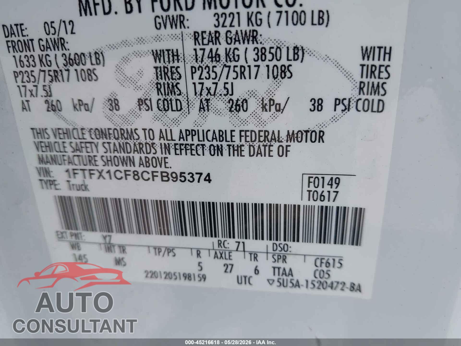 FORD F-150 2012 - 1FTFX1CF8CFB95374