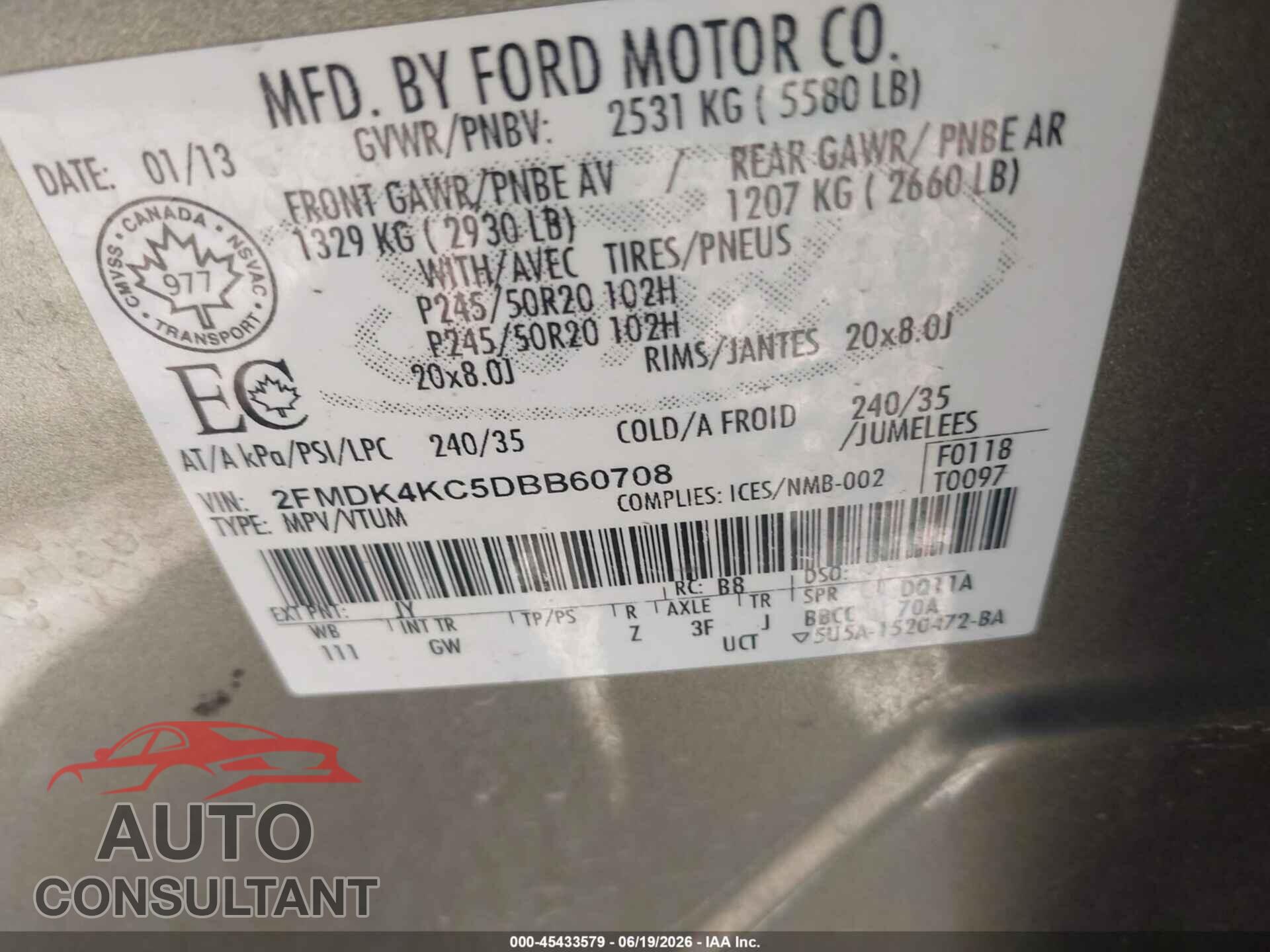 FORD EDGE 2013 - 2FMDK4KC5DBB60708