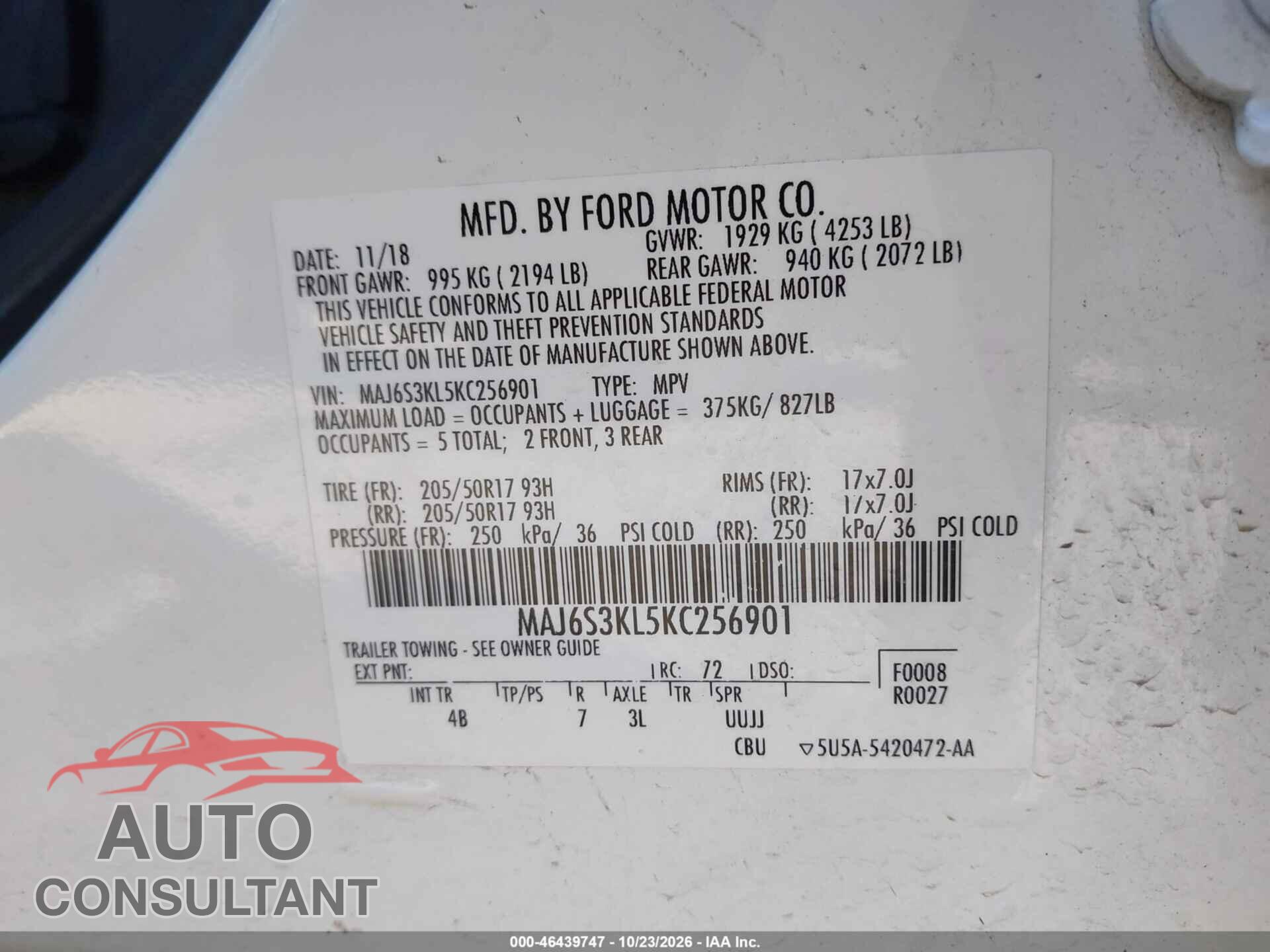 FORD ECOSPORT 2019 - MAJ6S3KL5KC256901