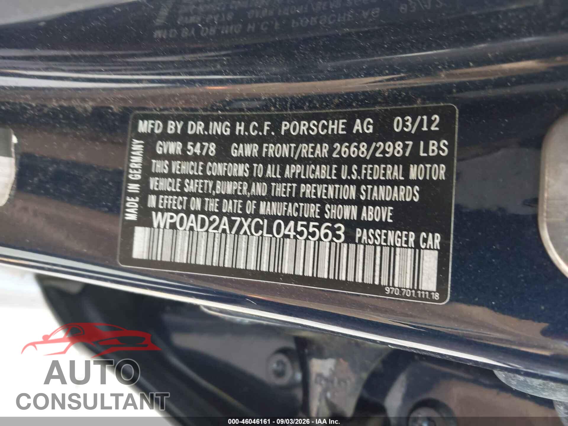 PORSCHE PANAMERA HYBRID 2012 - WP0AD2A7XCL045563