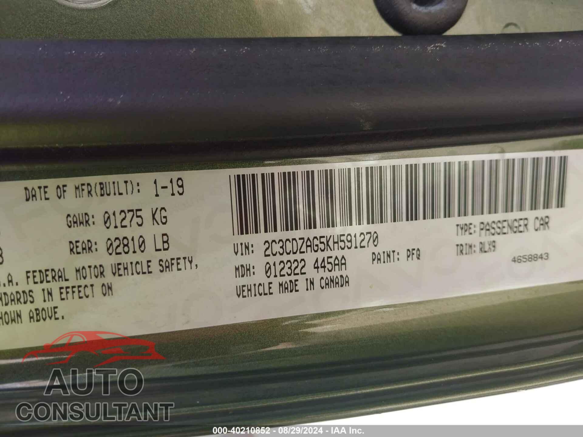 DODGE CHALLENGER 2019 - 2C3CDZAG5KH591270