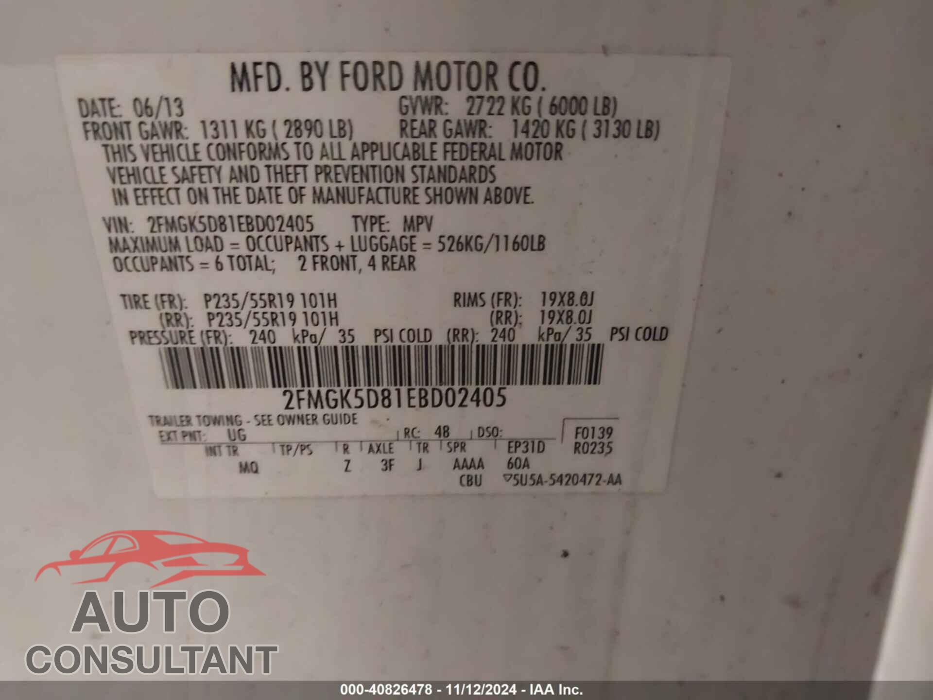 FORD FLEX 2014 - 2FMGK5D81EBD02405