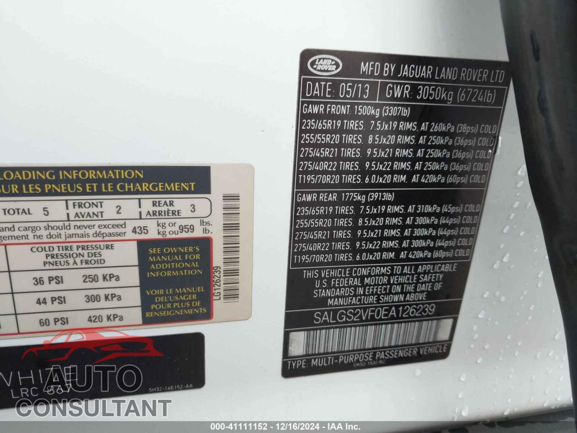 LAND ROVER RANGE ROVER 2014 - SALGS2VF0EA126239