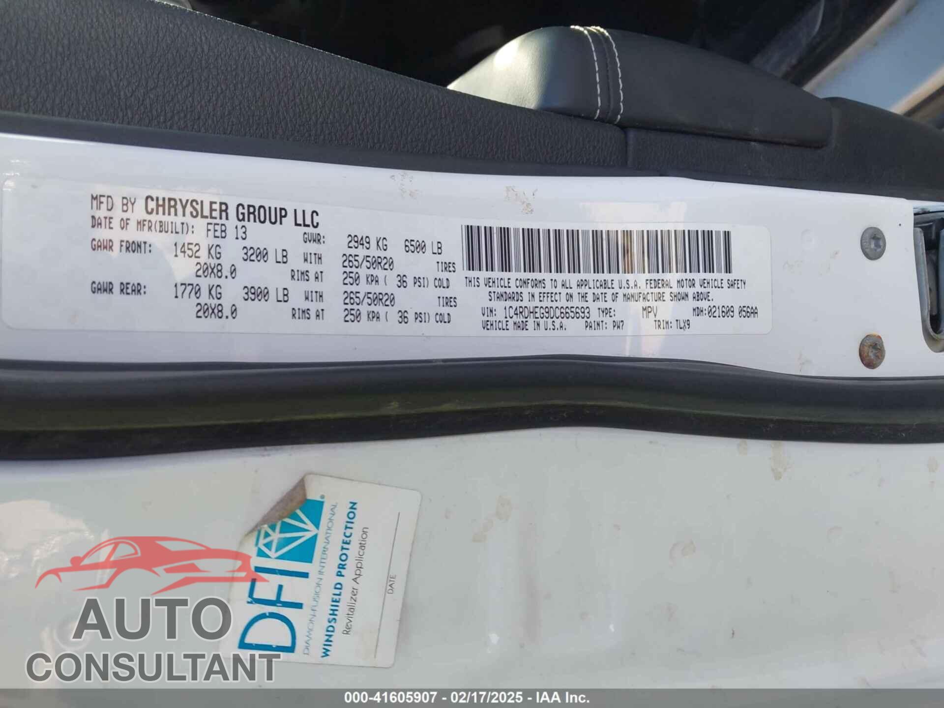 DODGE DURANGO 2013 - 1C4RDHEG9DC665693