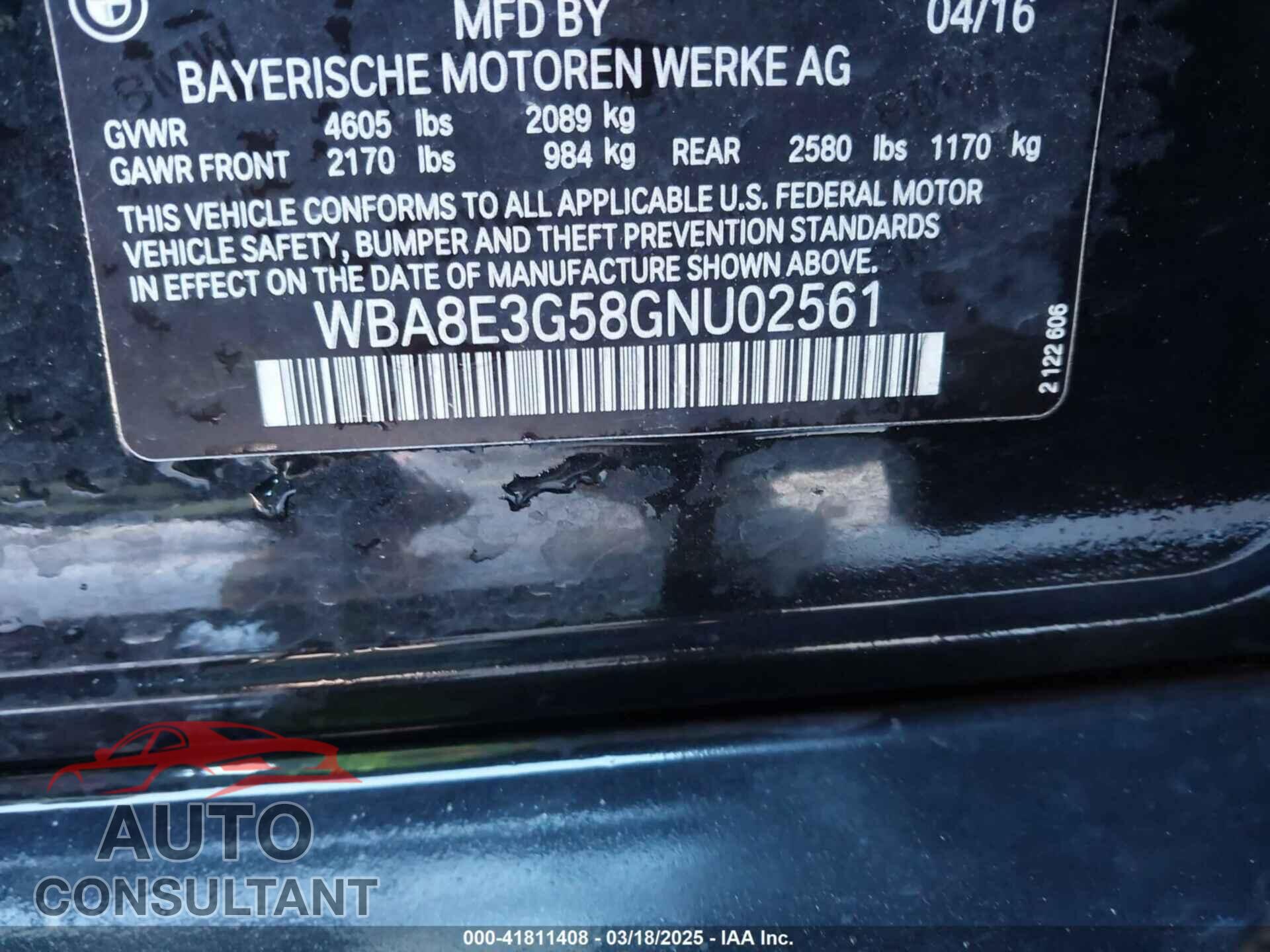 BMW 328I 2016 - WBA8E3G58GNU02561