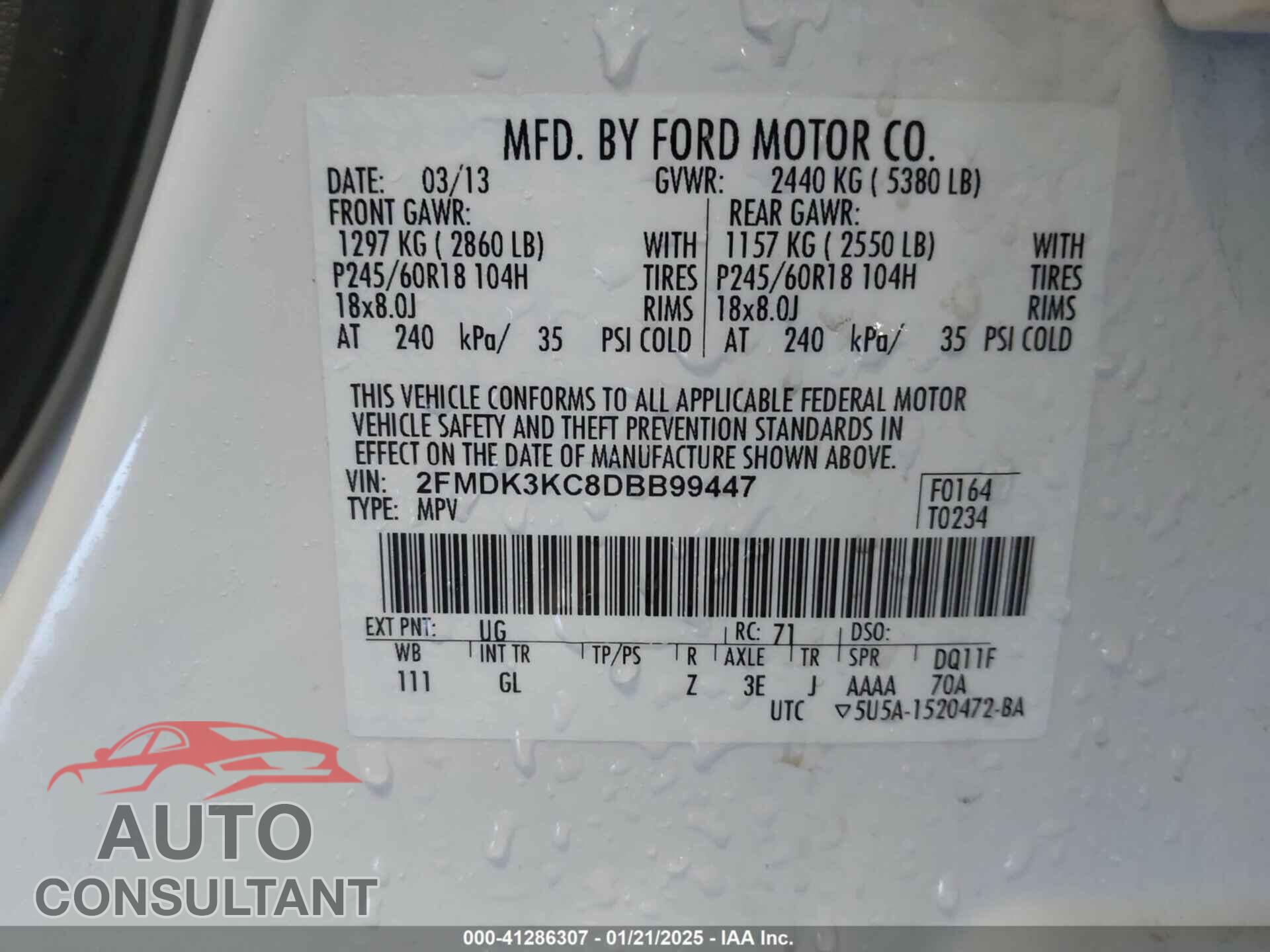 FORD EDGE 2013 - 2FMDK3KC8DBB99447