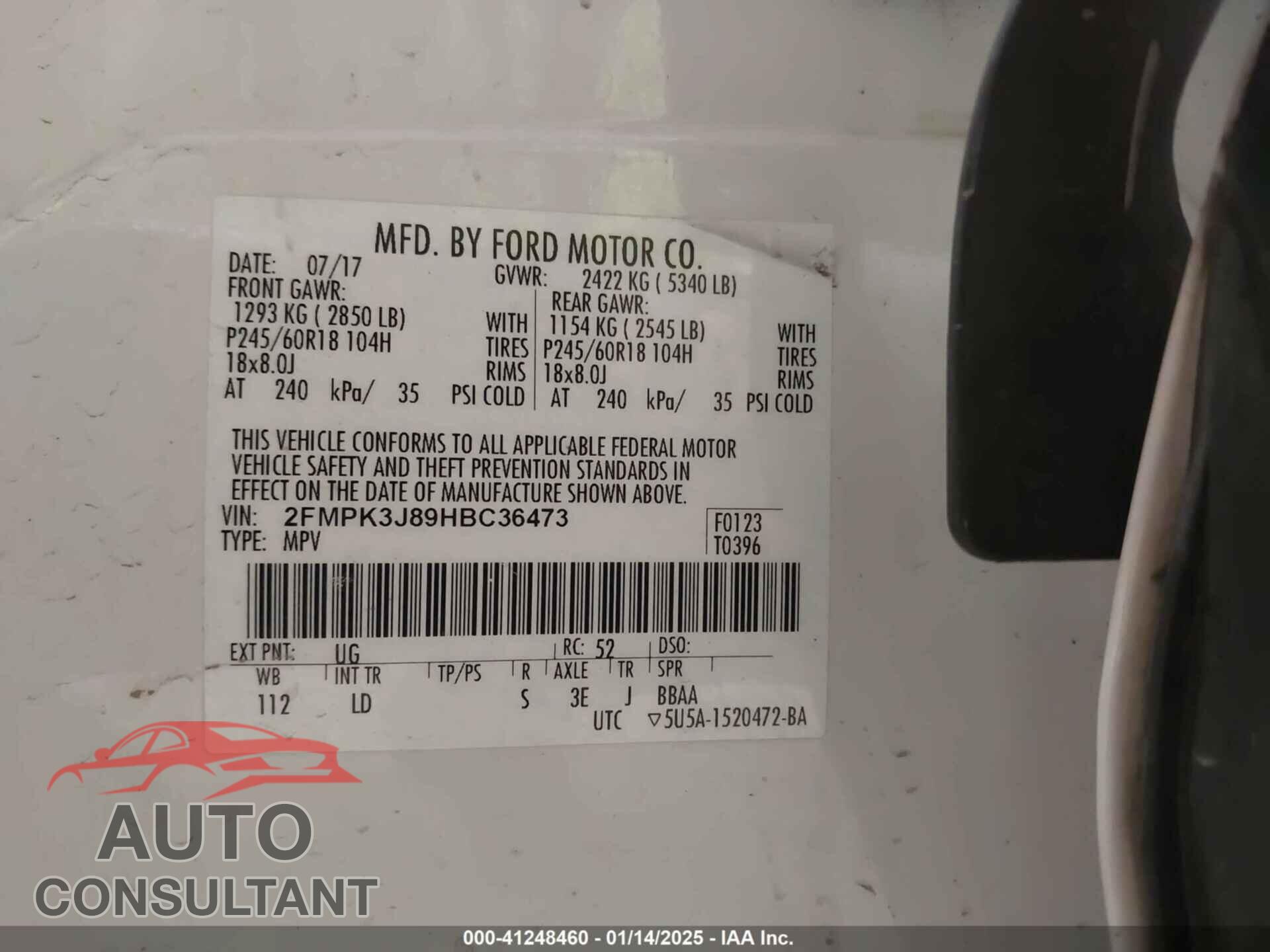 FORD EDGE 2017 - 2FMPK3J89HBC36473