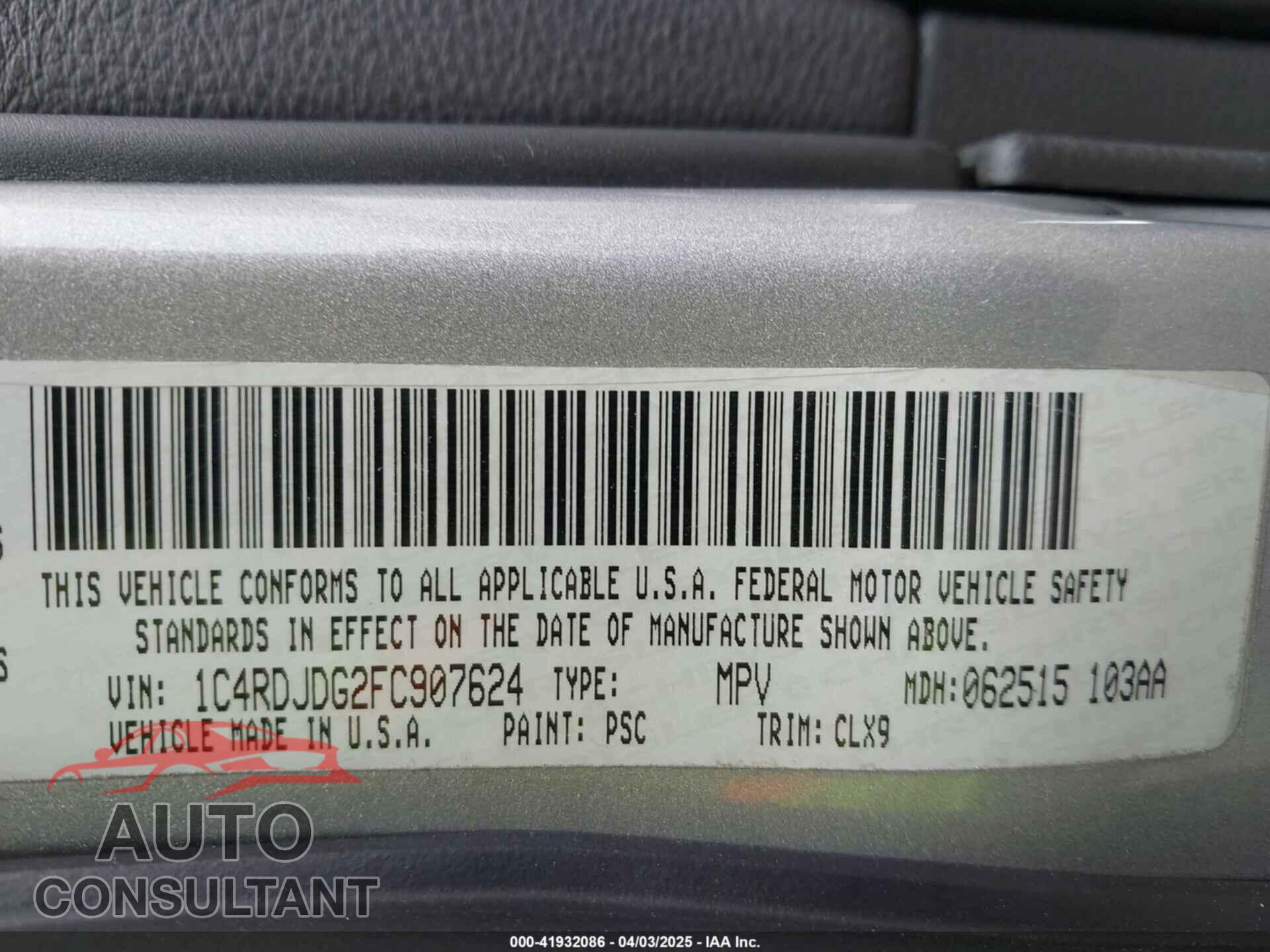DODGE DURANGO 2015 - 1C4RDJDG2FC907624