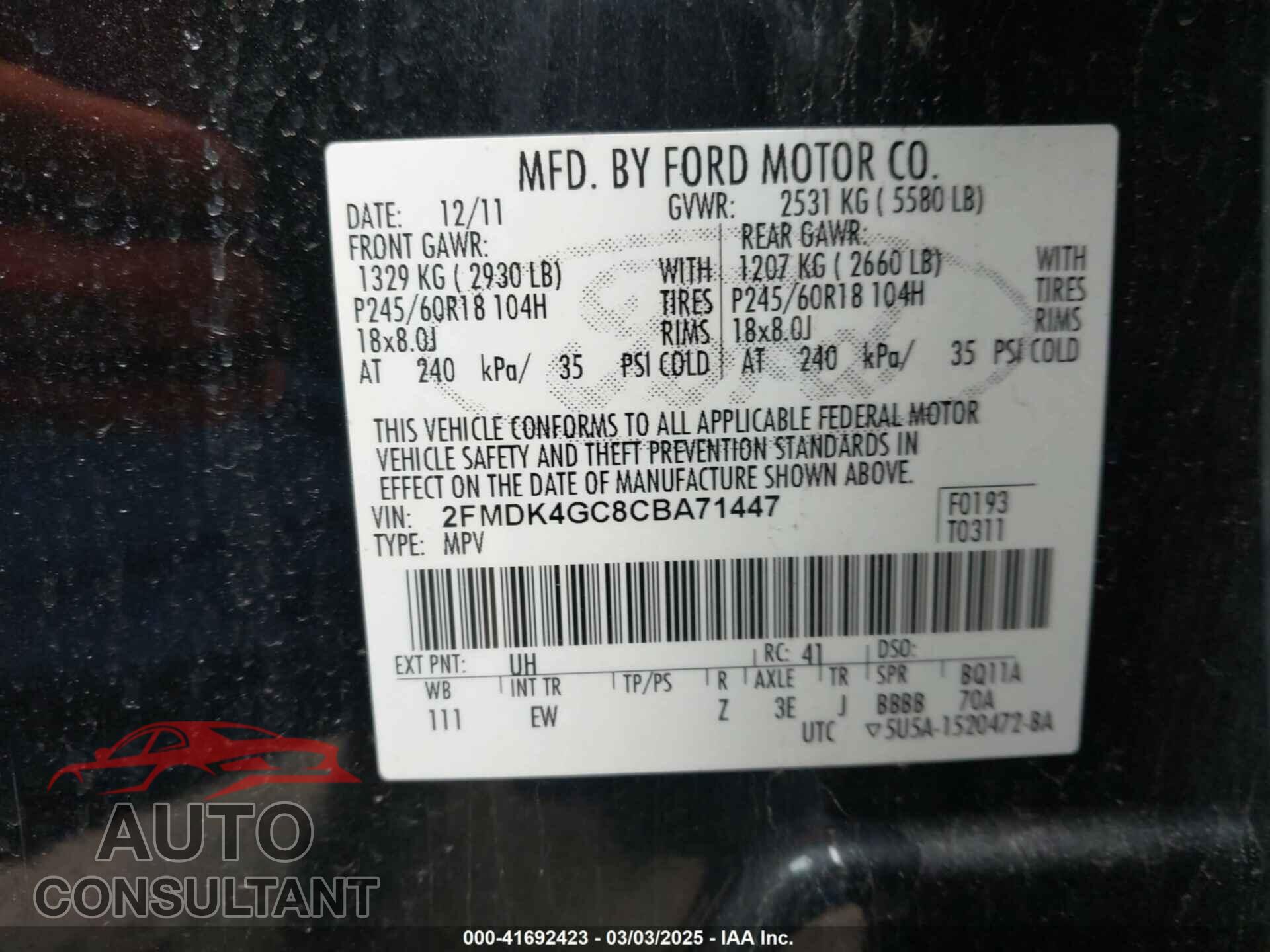 FORD EDGE 2012 - 2FMDK4GC8CBA71447