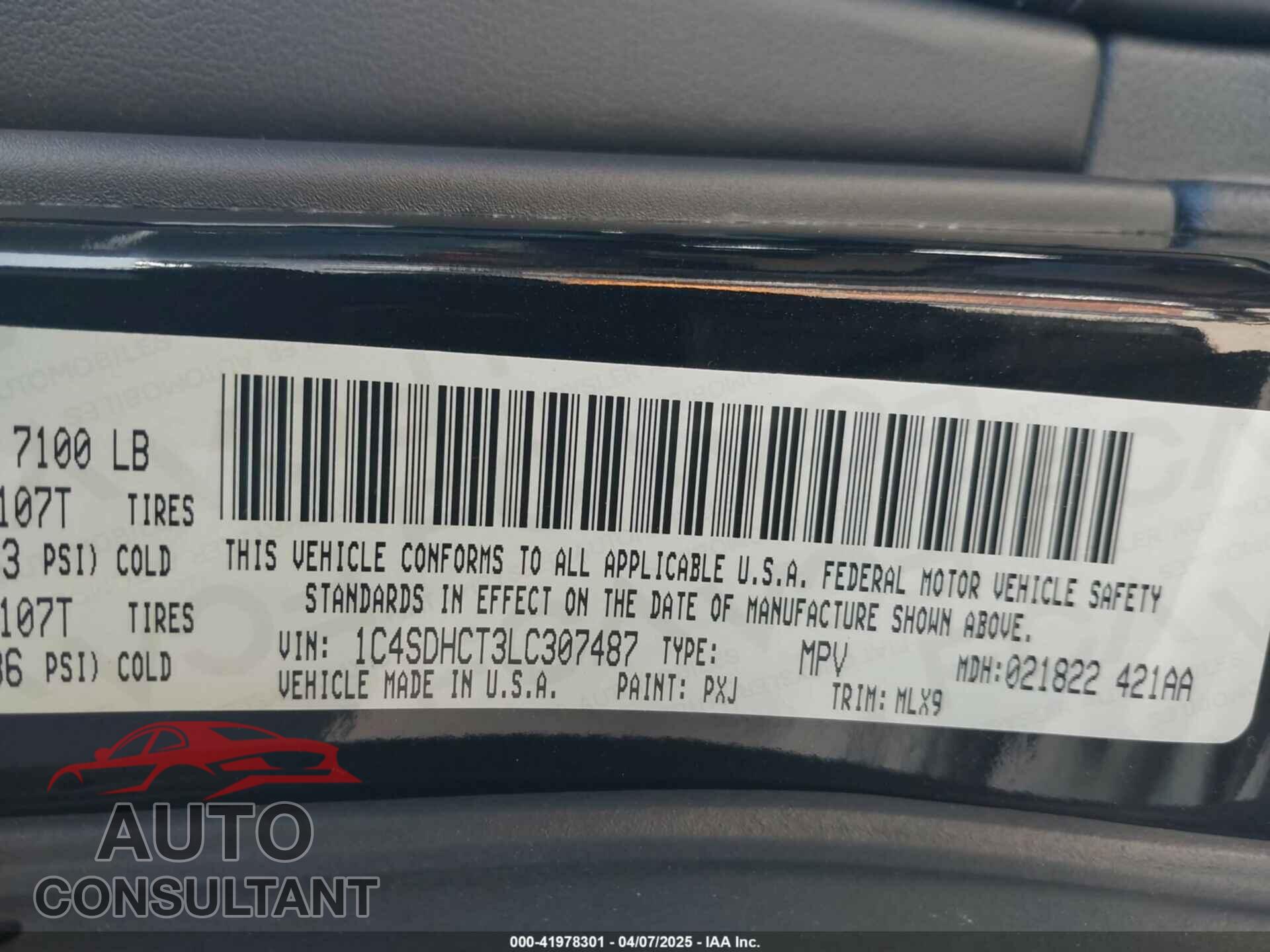 DODGE DURANGO 2020 - 1C4SDHCT3LC307487